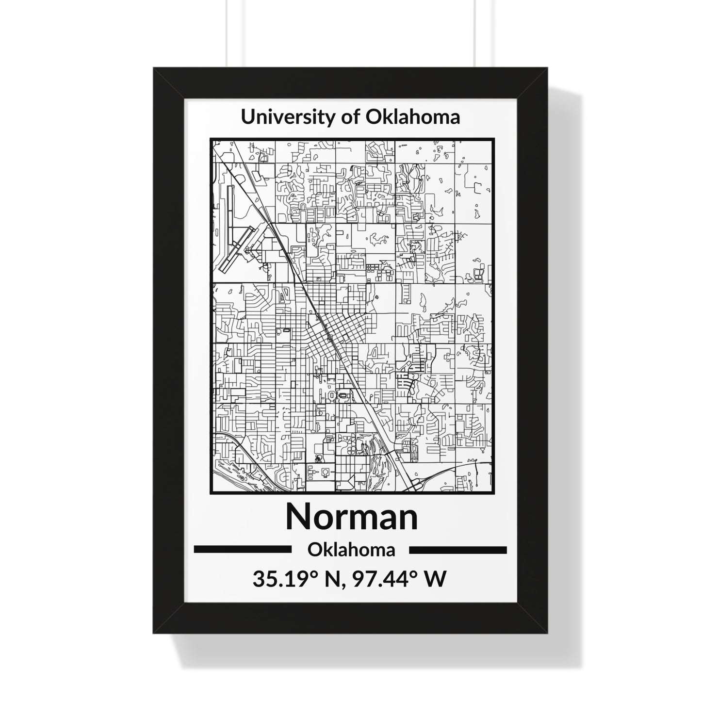 Map of Norman, Oklahoma Poster (Black and White)