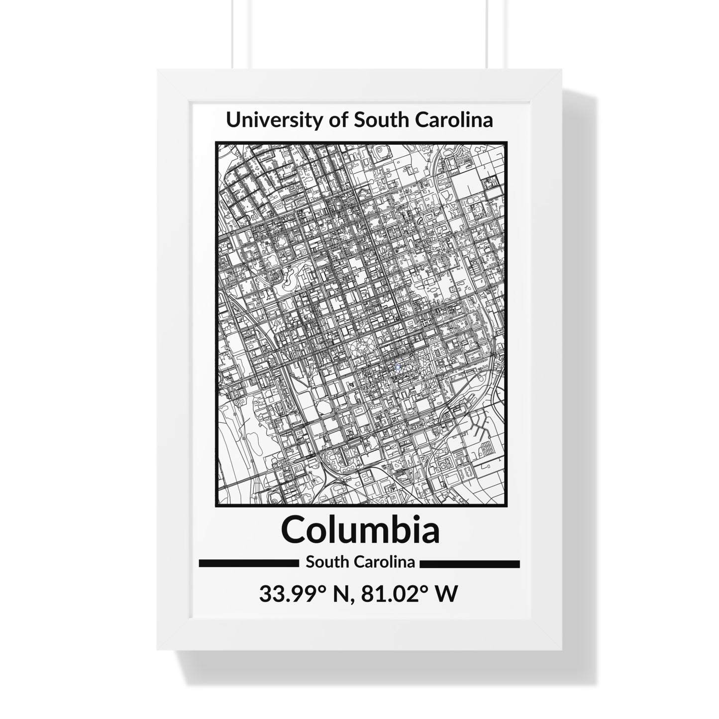 Map of Columbia, South Carolina Poster (Black and White)