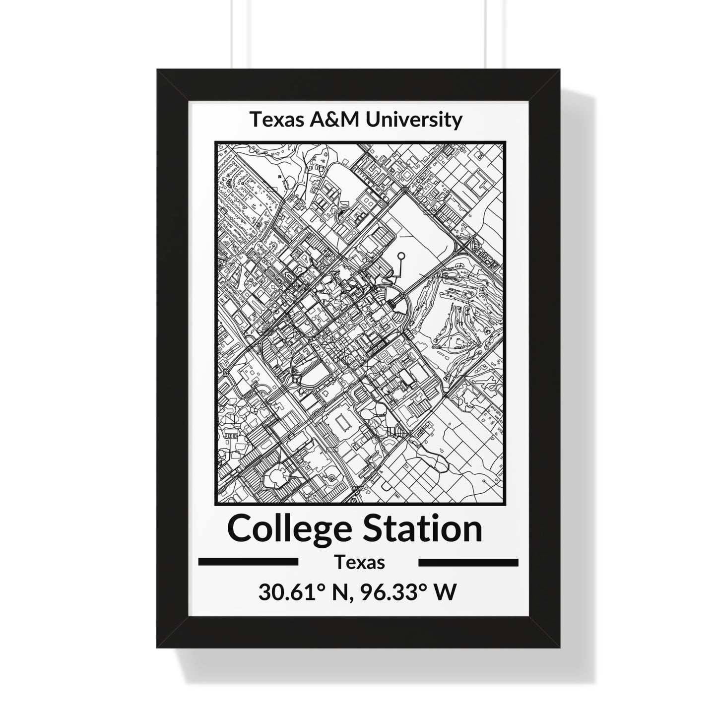 Map of College Station, Texas Poster (Black and White)