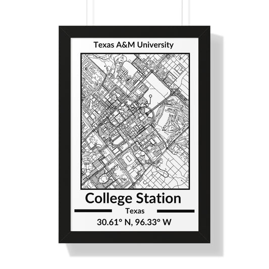 Map of College Station, Texas Poster (Black and White)