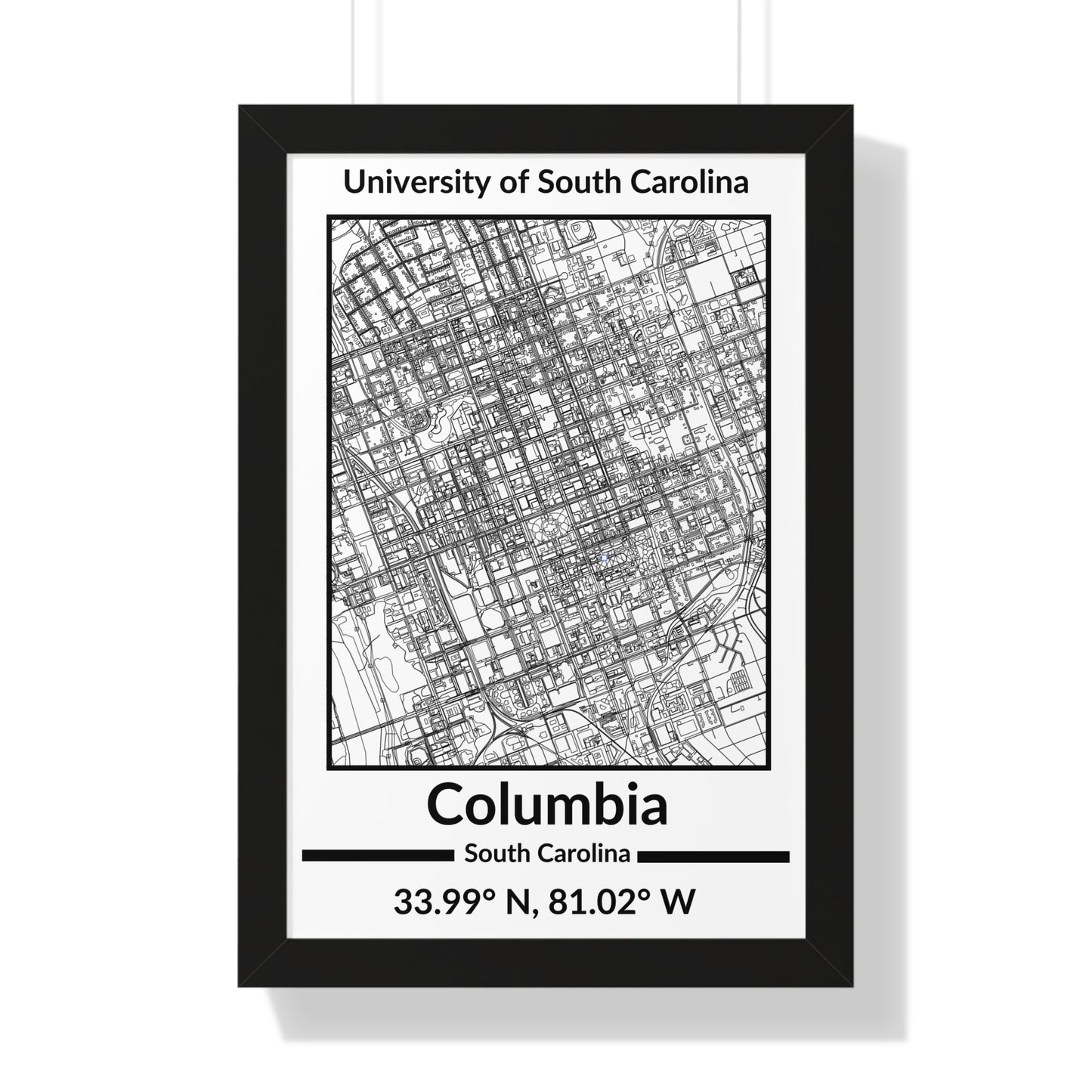 Map of Columbia, South Carolina Poster (Black and White)