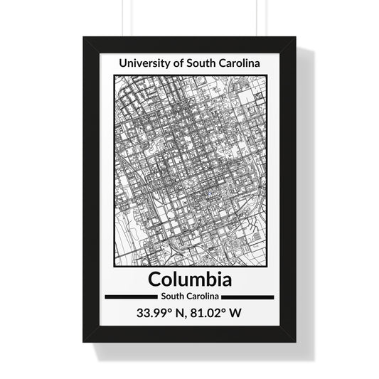 Map of Columbia, South Carolina Poster (Black and White)