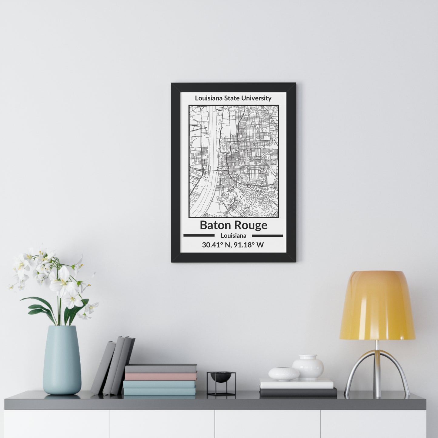 Map of Baton Rouge, Louisiana Poster (Black and White)