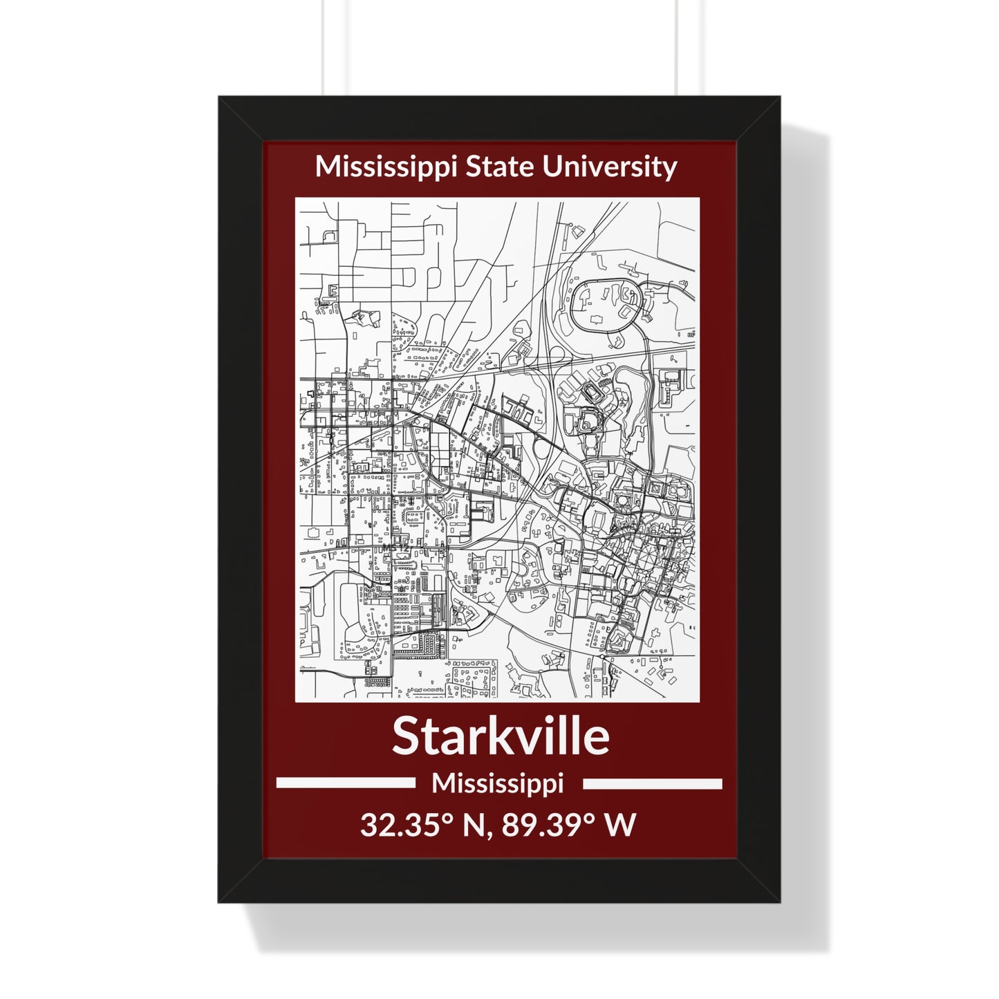 Map of Starkville, Mississippi Poster (Team Colors)