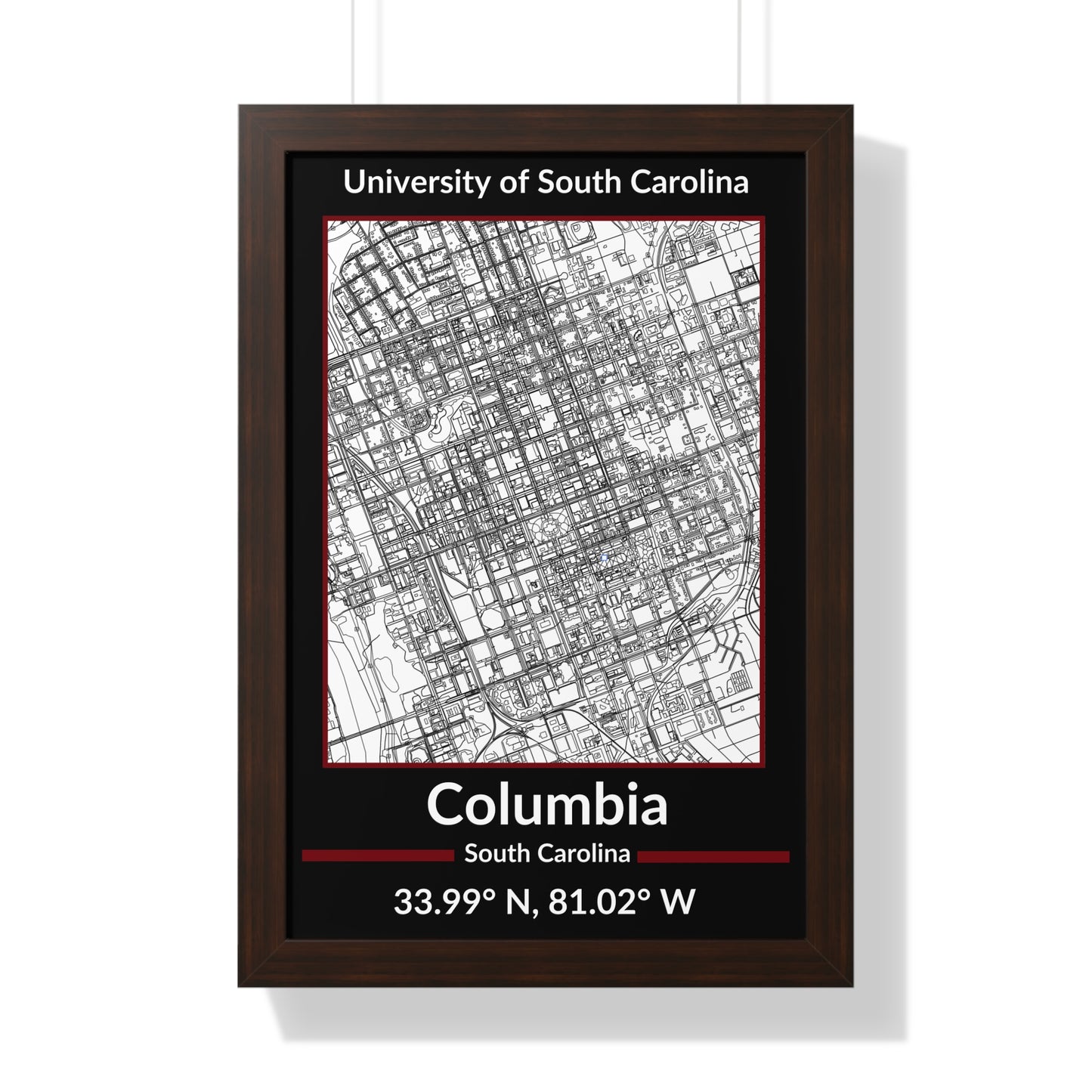 Map of Columbia, South Carolina Poster (Team Colors)