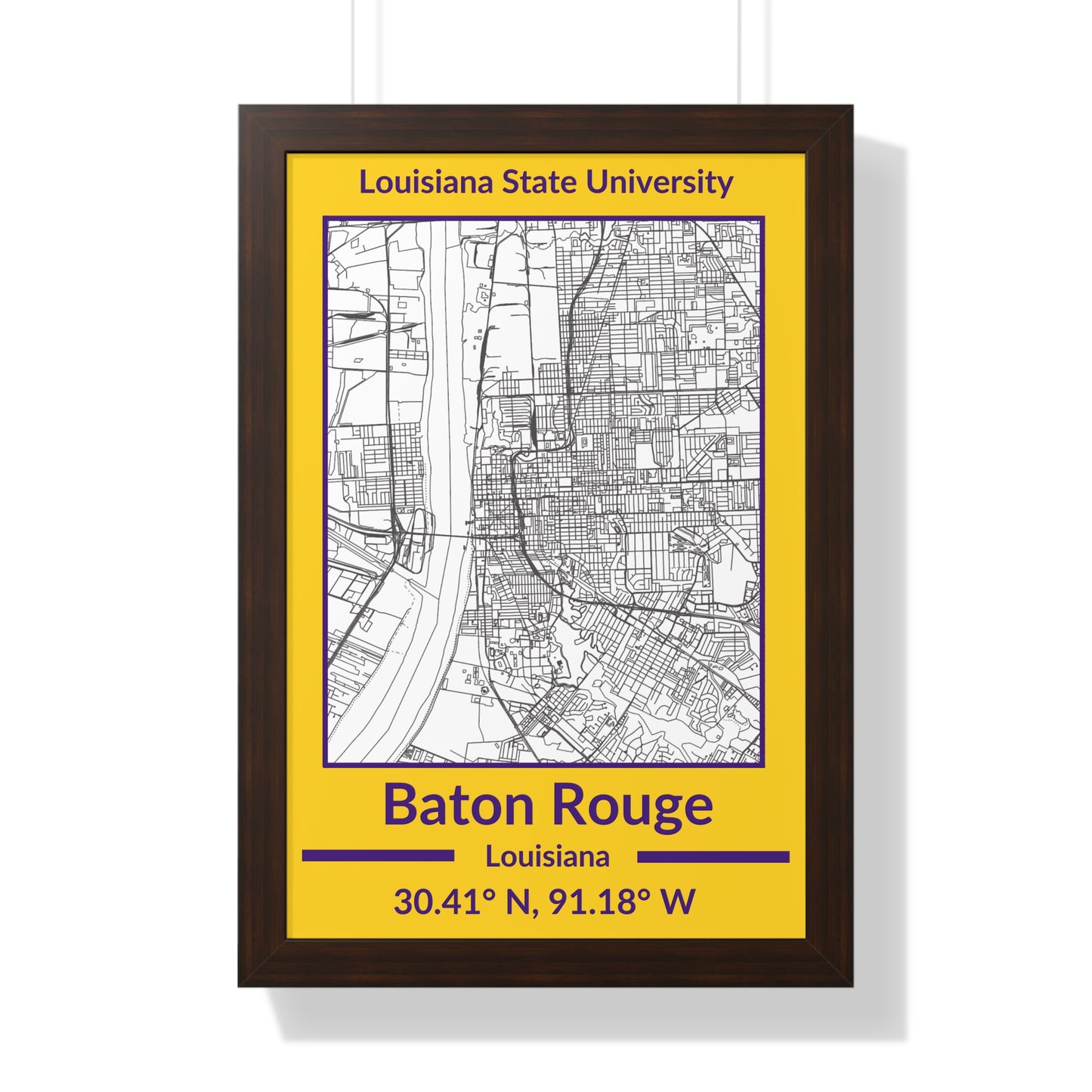 Map of Baton Rouge, Louisiana Poster (Team Colors)