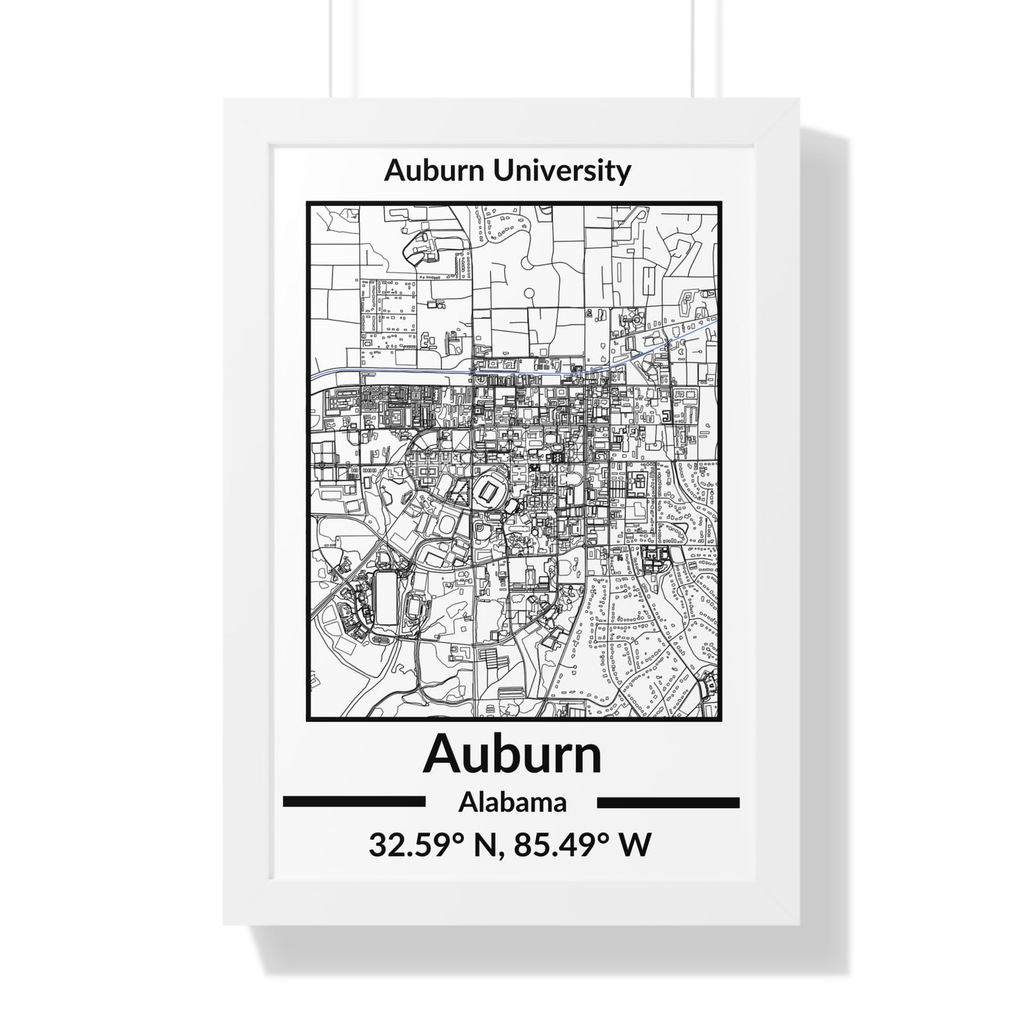 Map of Auburn, Alabama Poster (Black and White)