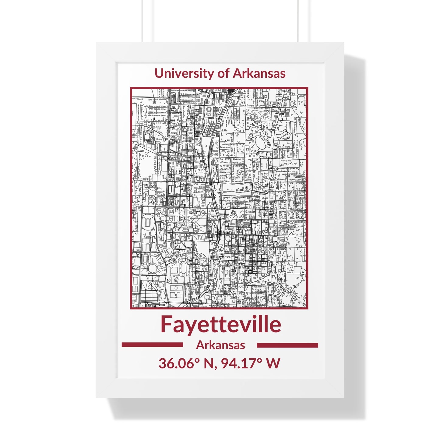 Map of Fayetteville, Arkansas Poster (Team Colors)