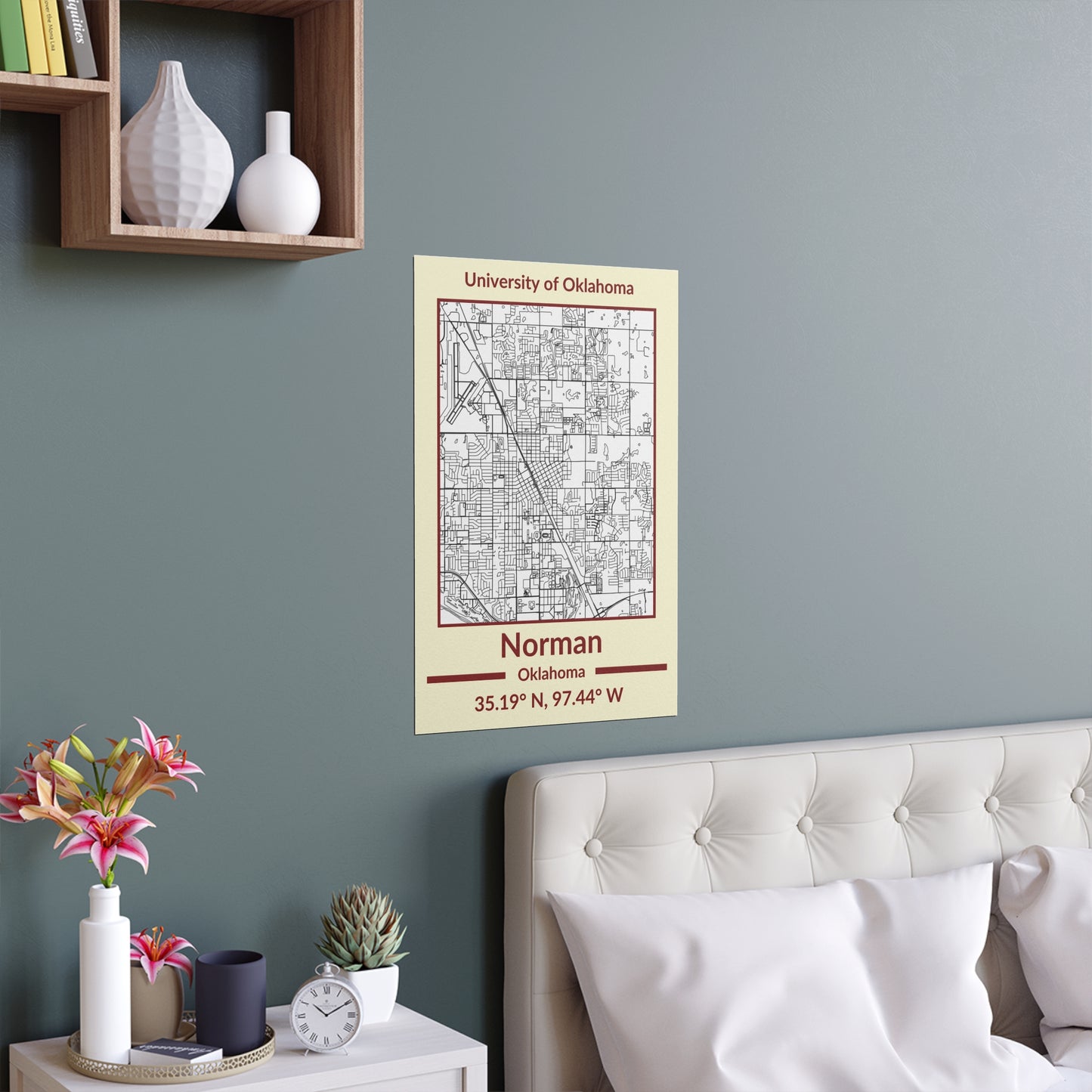 Map of Norman, Oklahoma Poster no Frame (Team Colors)