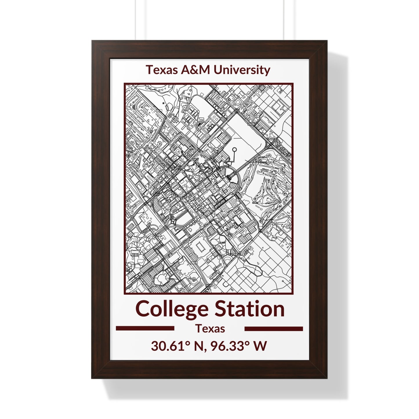 Map of College Station, Texas Poster (Team Colors)