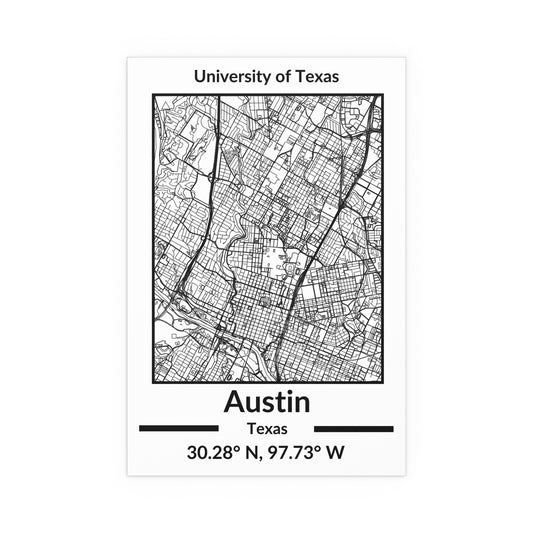 Map of Austin, Texas Poster no Frame (Black and White)