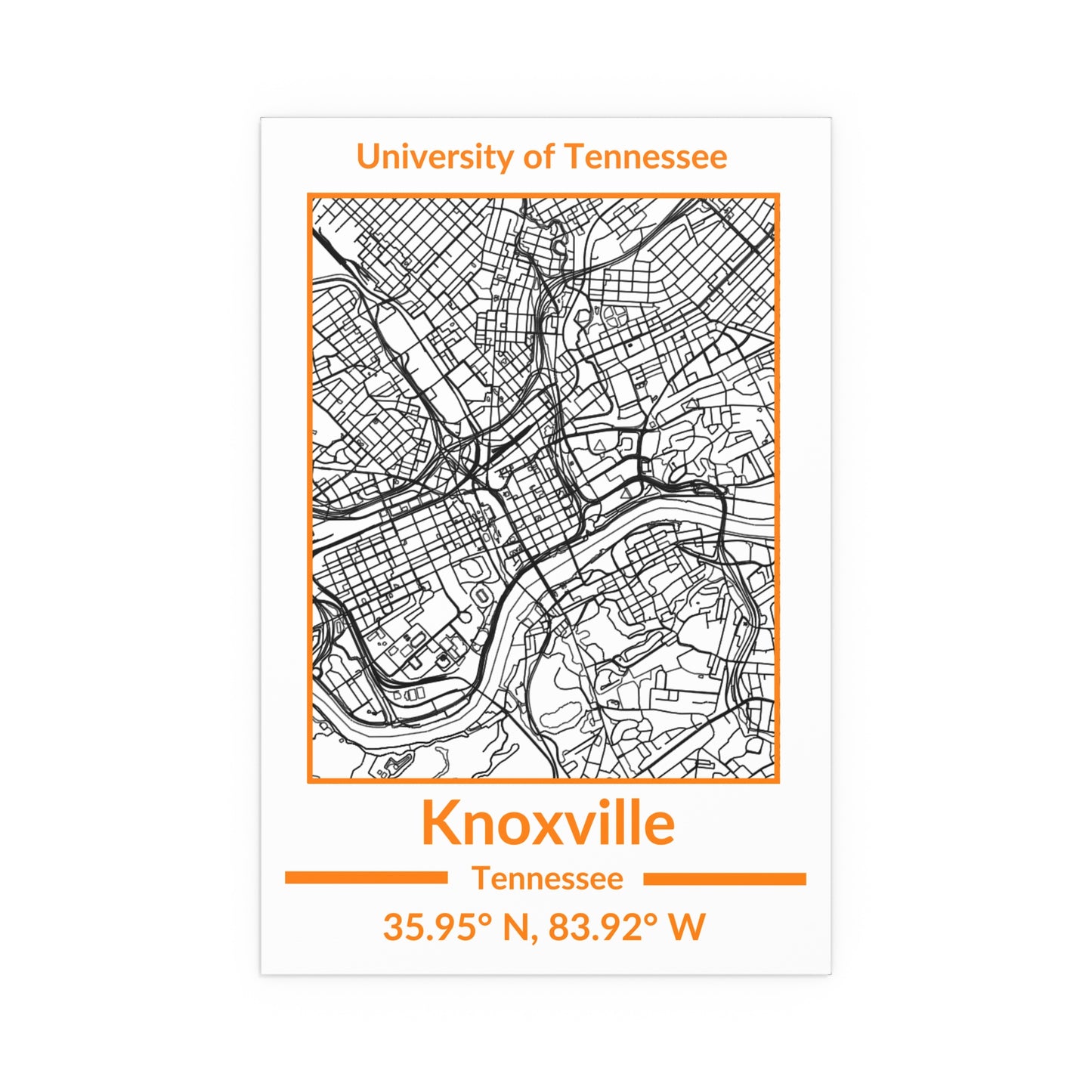 Map of Knoxville, Tennessee Poster no Frame (Team Colors)