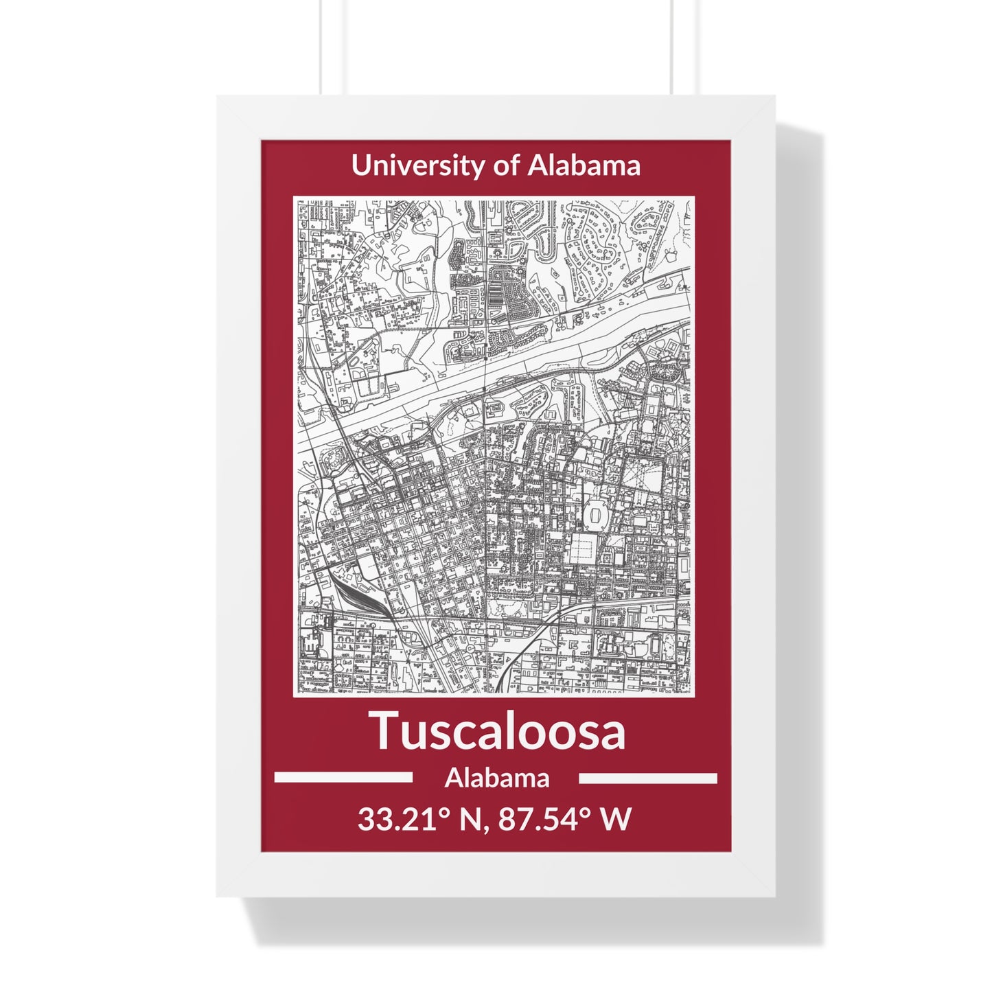 Map of Tuscaloosa, Alabama Poster (Team Colors)