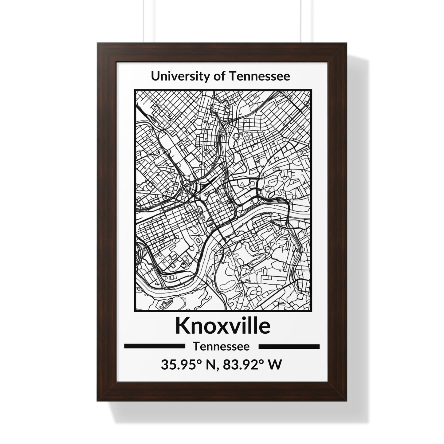 Map of Knoxville, Tennessee Poster (Black and White)