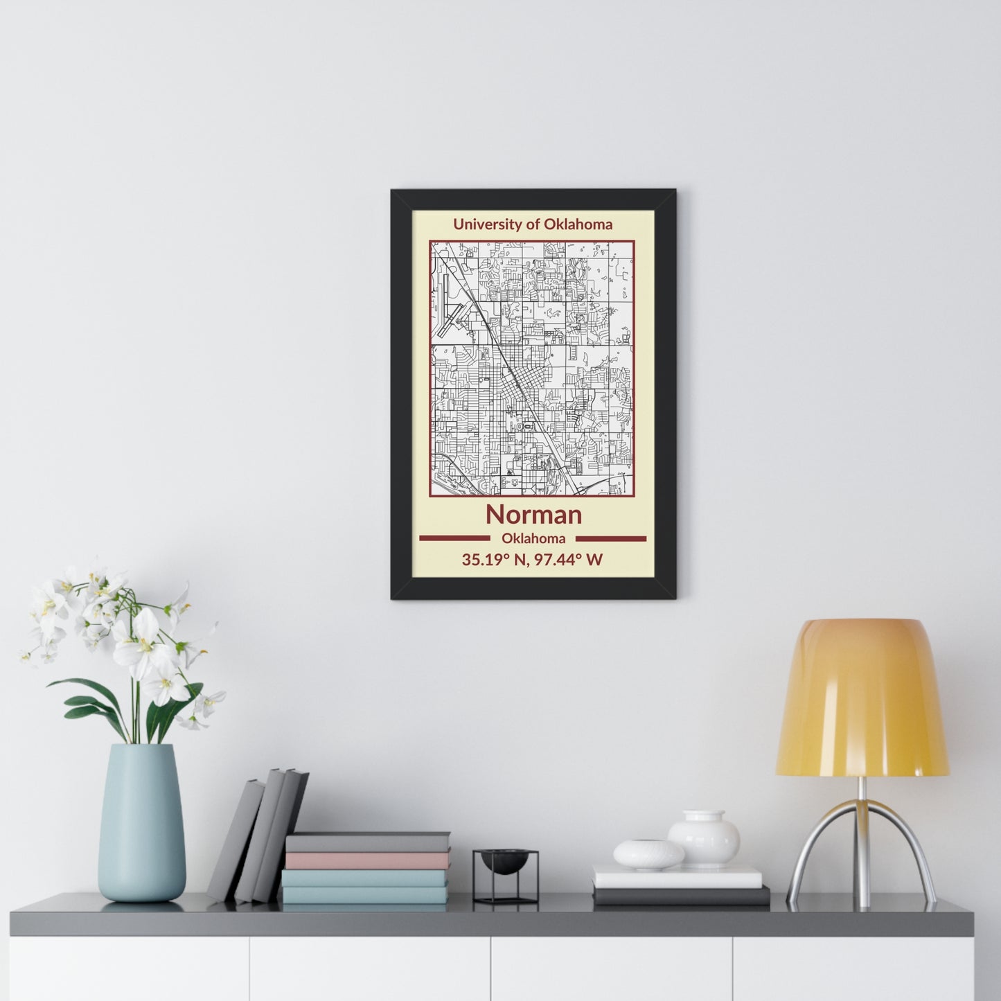 Map of Norman, Oklahoma Poster (Team Colors)