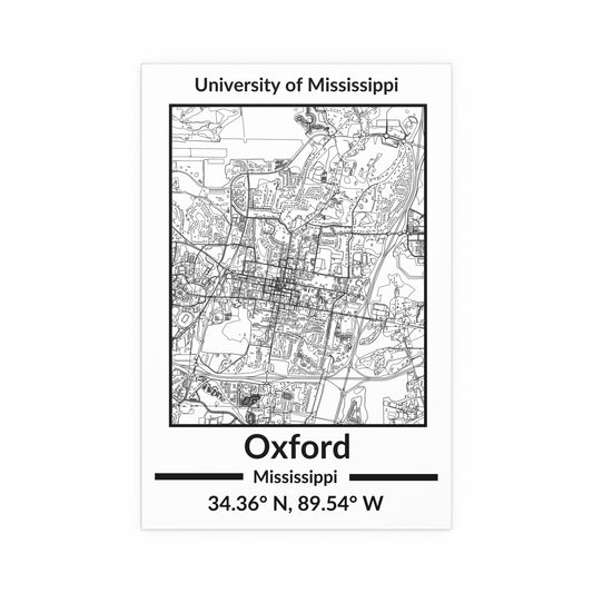 Map of Oxford, Mississippi Poster no Frame (Black and White)