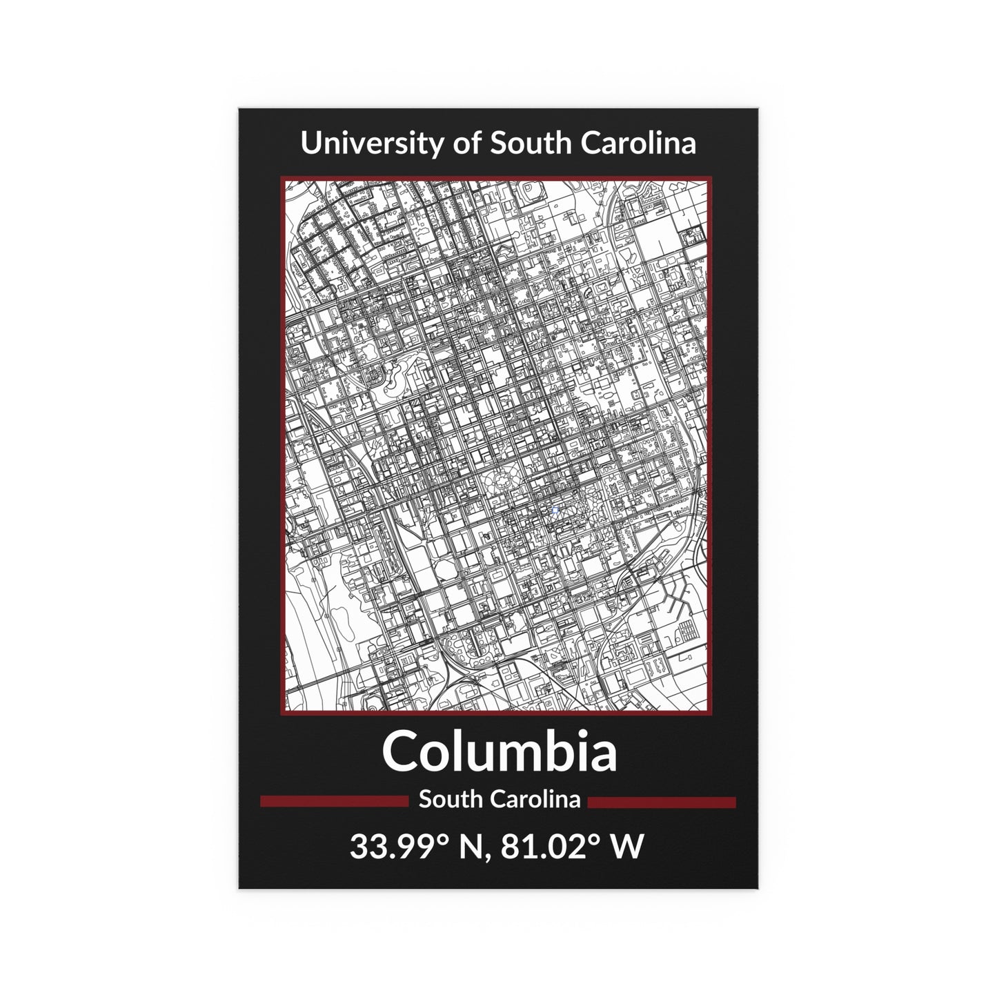 Map of Columbia, South Carolina Poster no Frame (Team Colors)