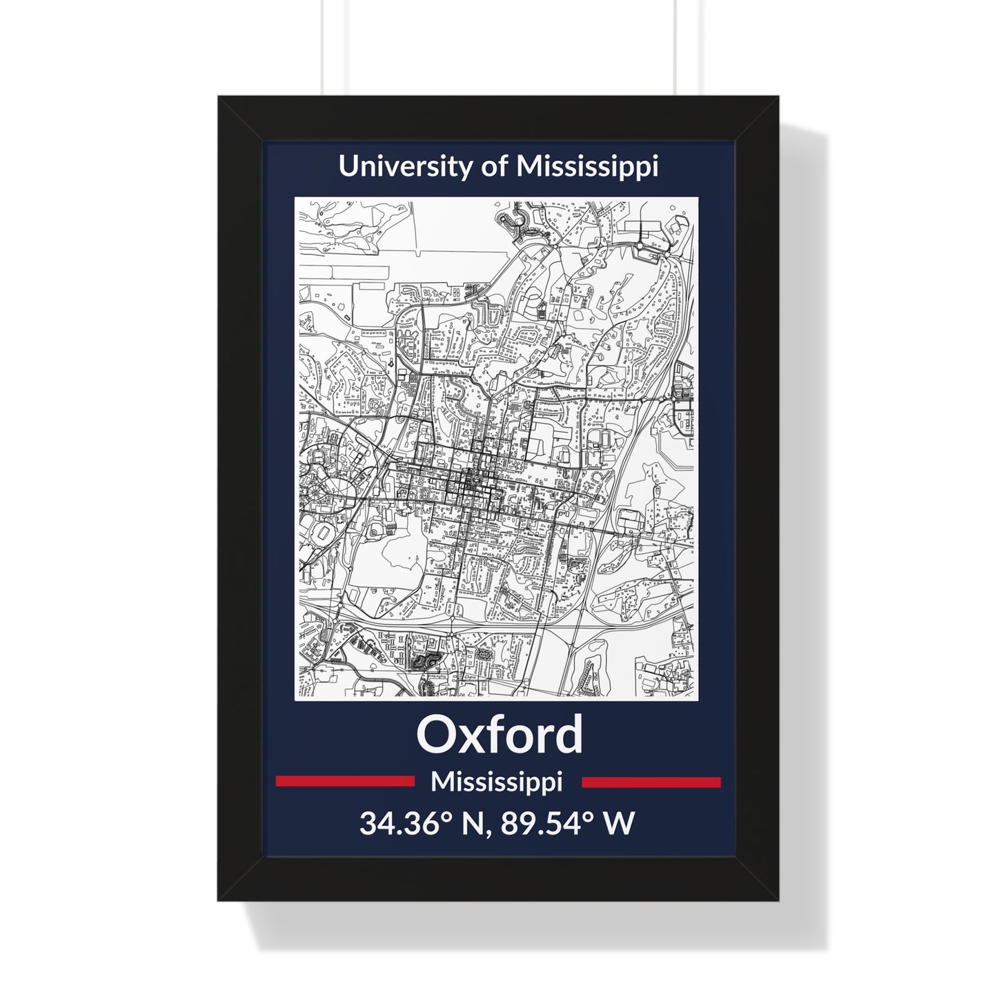 Map of Oxford, Mississippi Poster (Team Colors)