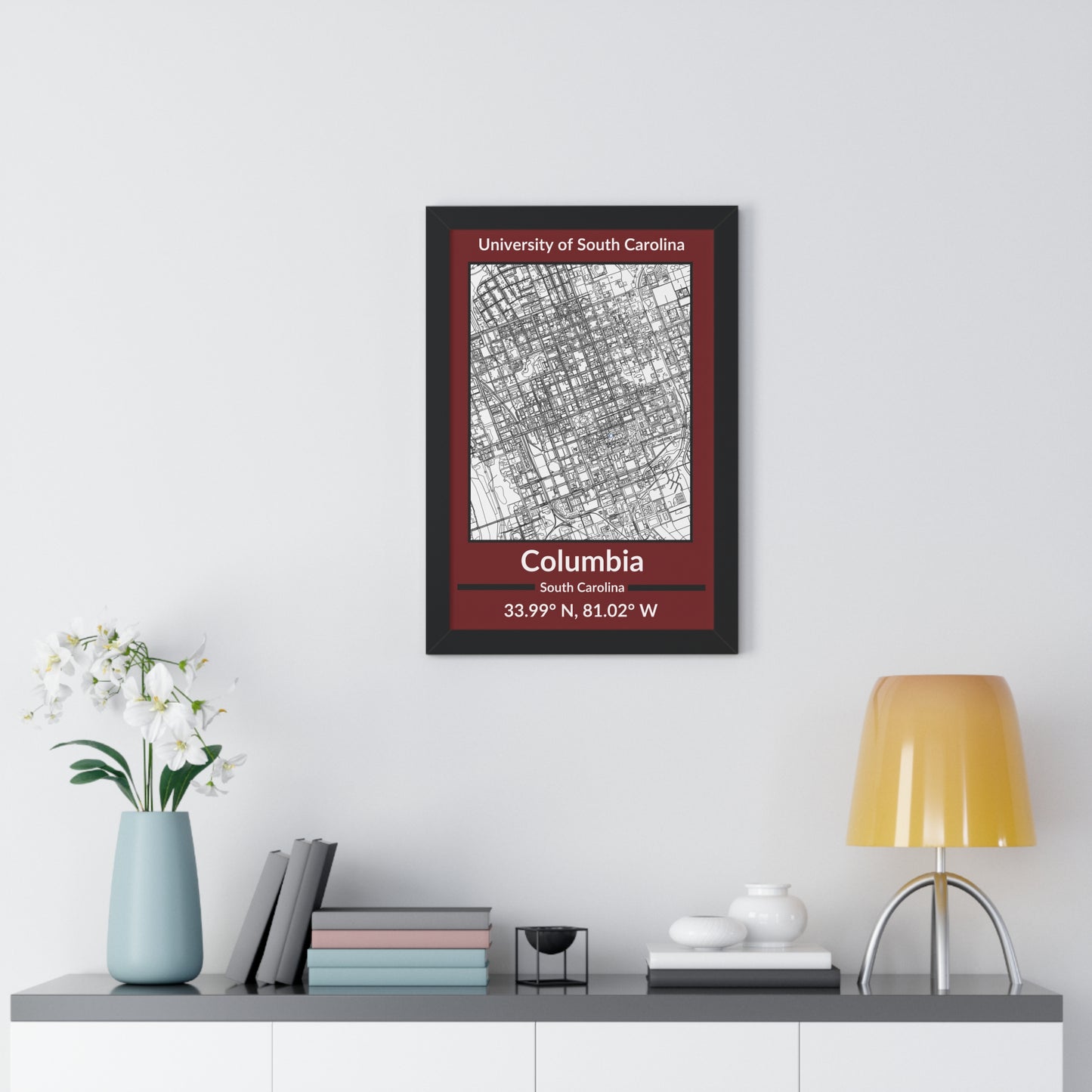 Map of Columbia, South Carolina Poster (Team Colors)