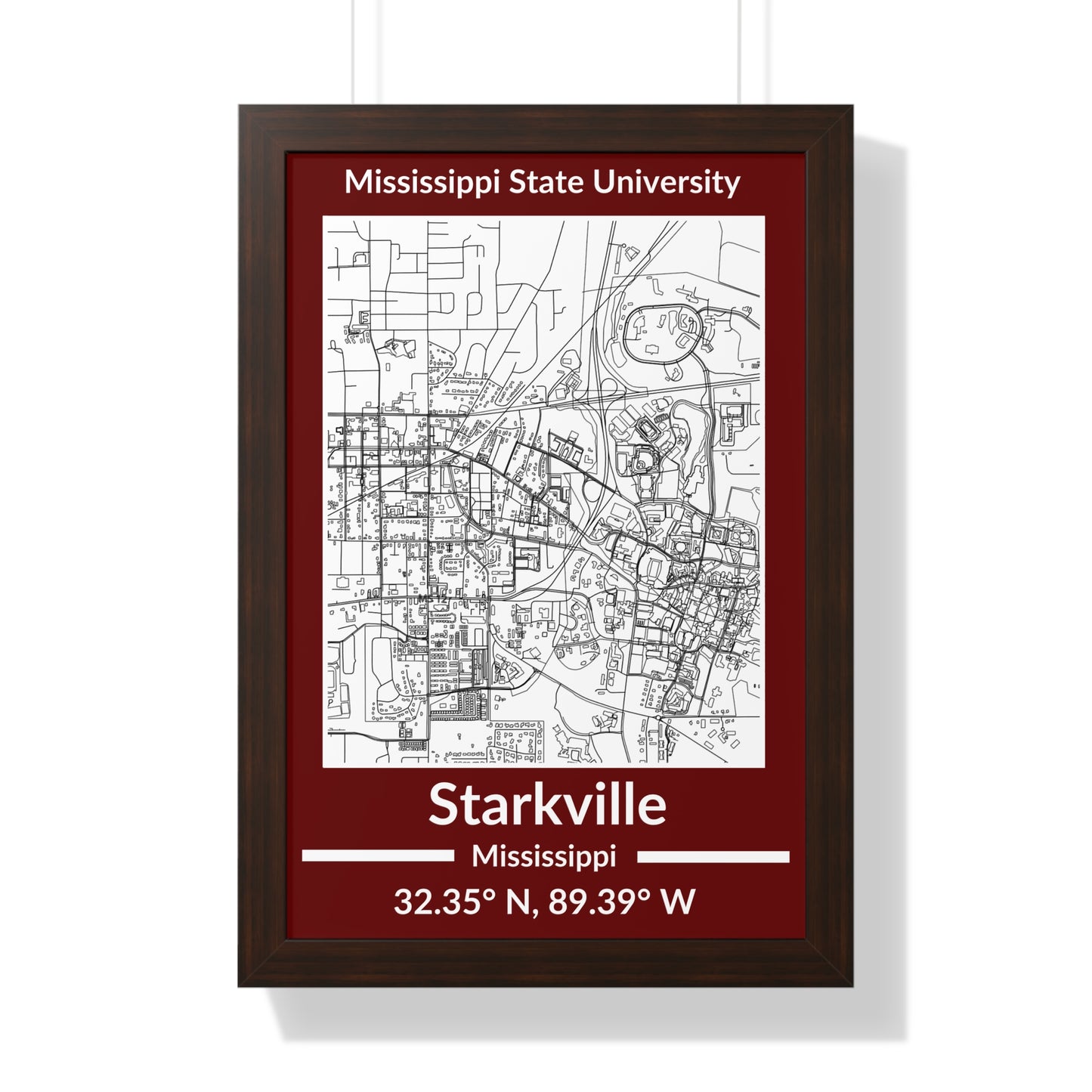 Map of Starkville, Mississippi Poster (Team Colors)