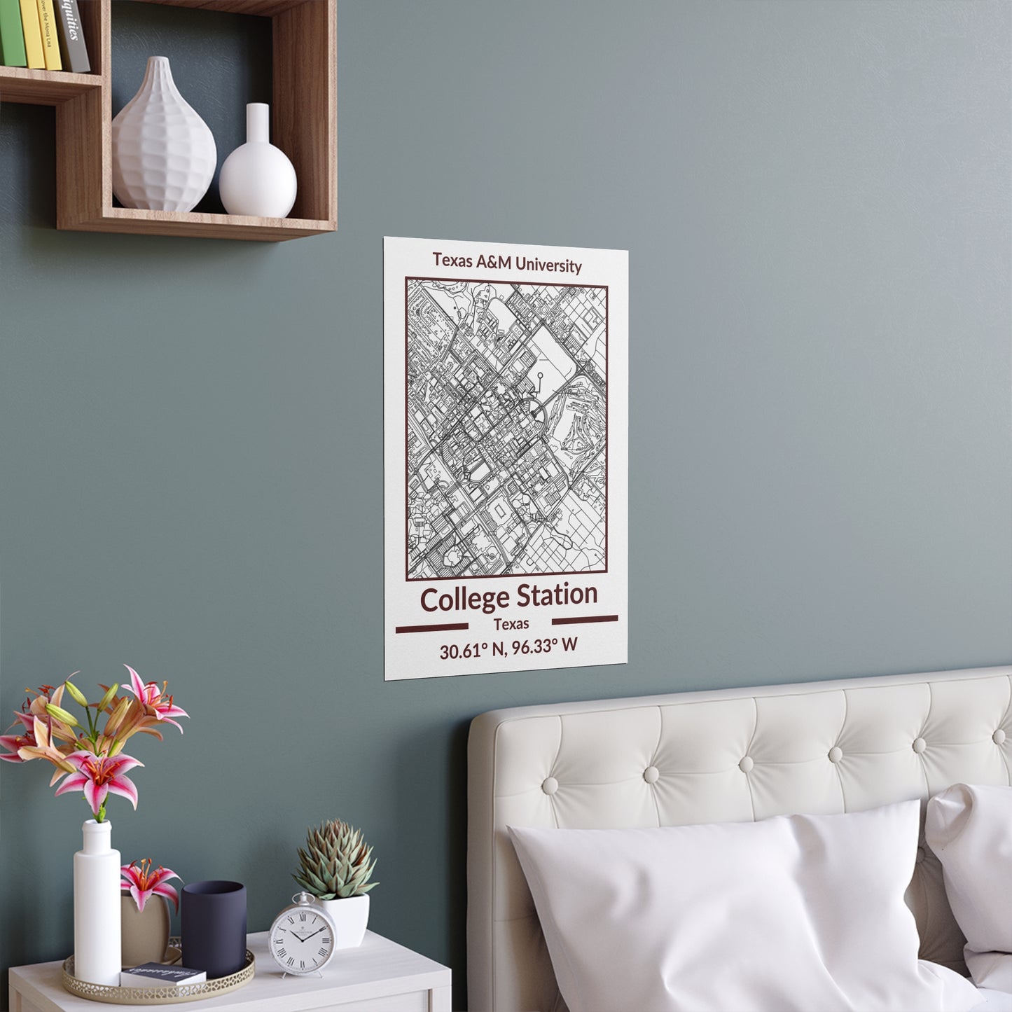 Map of College Station, Texas Poster no Frame (Team Colors)