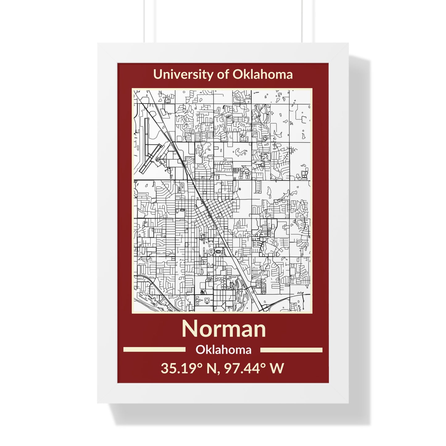 Map of Norman, Oklahoma Poster (Team Colors)