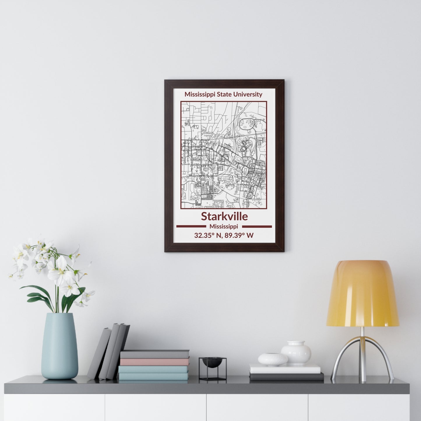 Map of Starkville, Mississippi Poster (Team Colors)