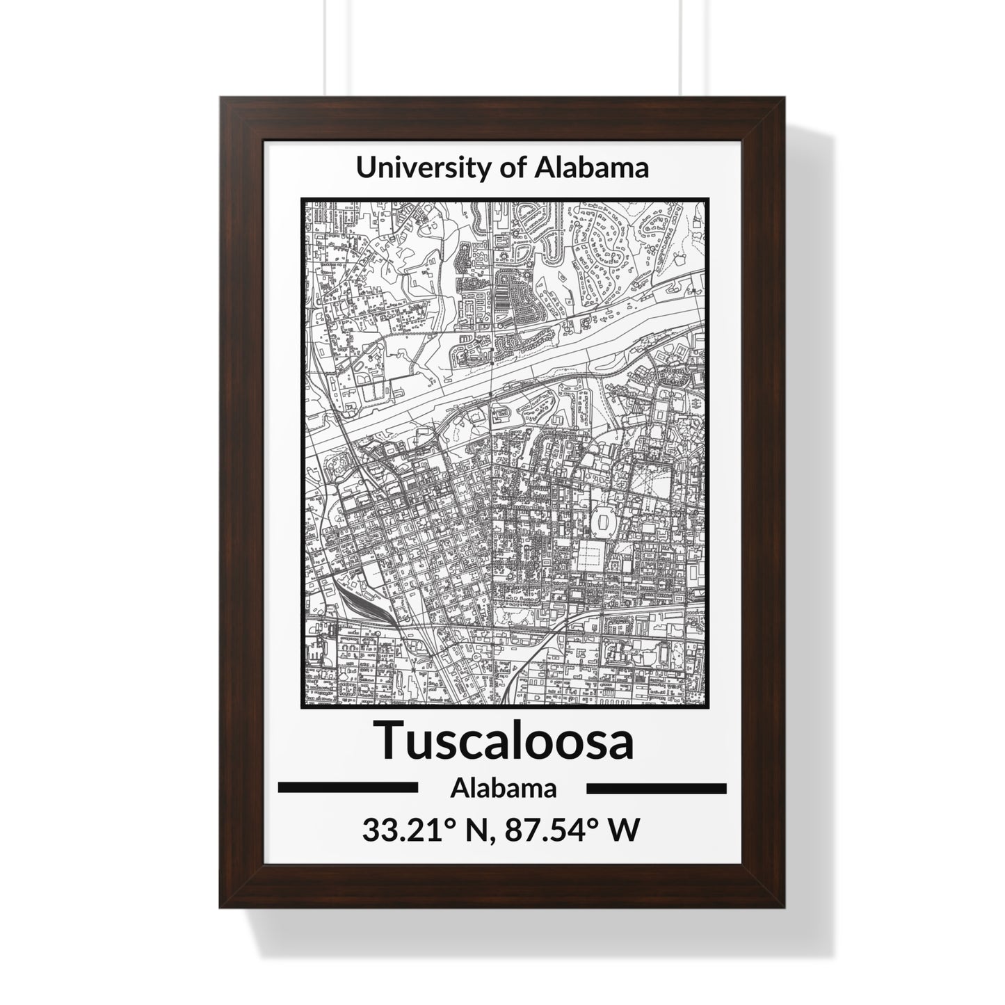 Map of Tuscaloosa, Alabama Poster (Black and White)