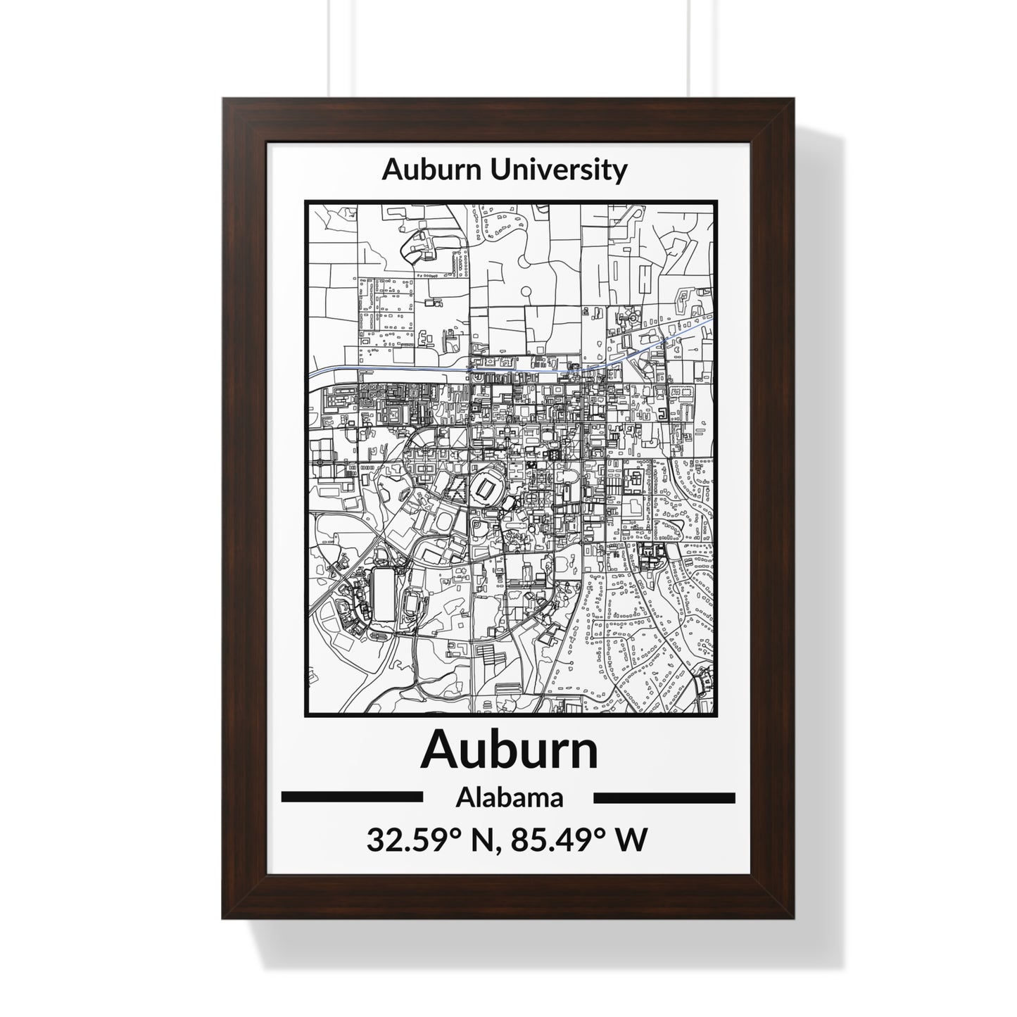 Map of Auburn, Alabama Poster (Black and White)