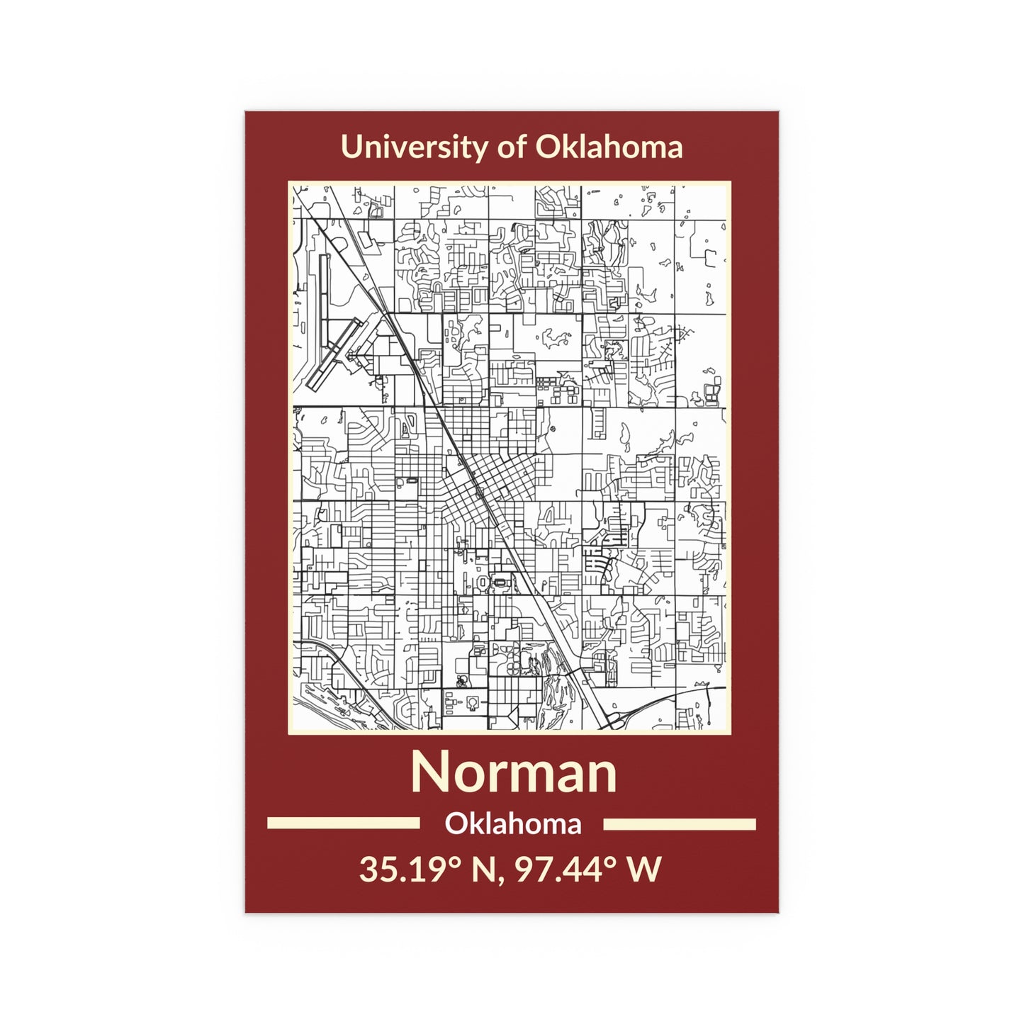 Map of Norman, Oklahoma Poster no Frame (Team Colors)