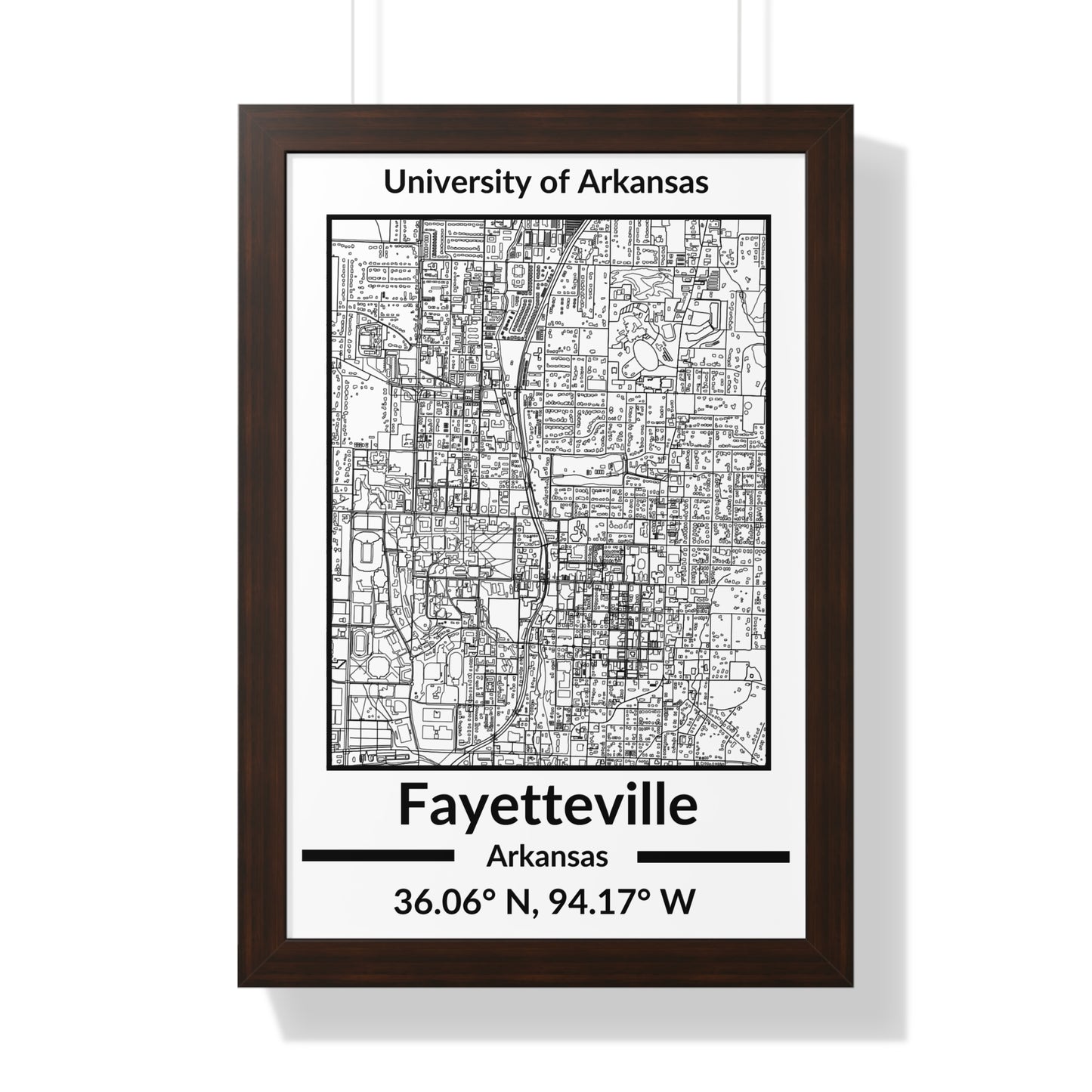 Map of Fayetteville, Arkansas Poster (Black and White)