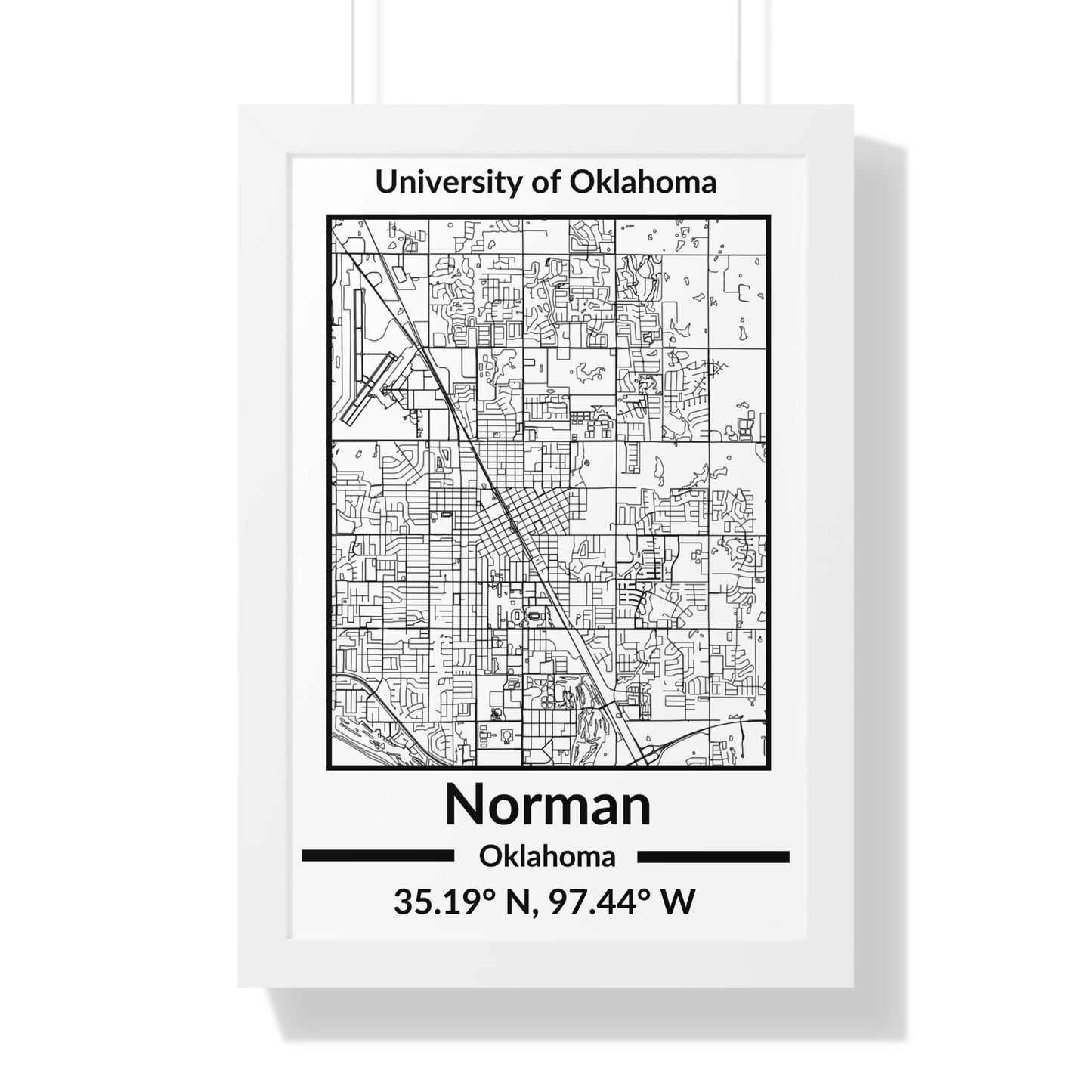 Map of Norman, Oklahoma Poster (Black and White)