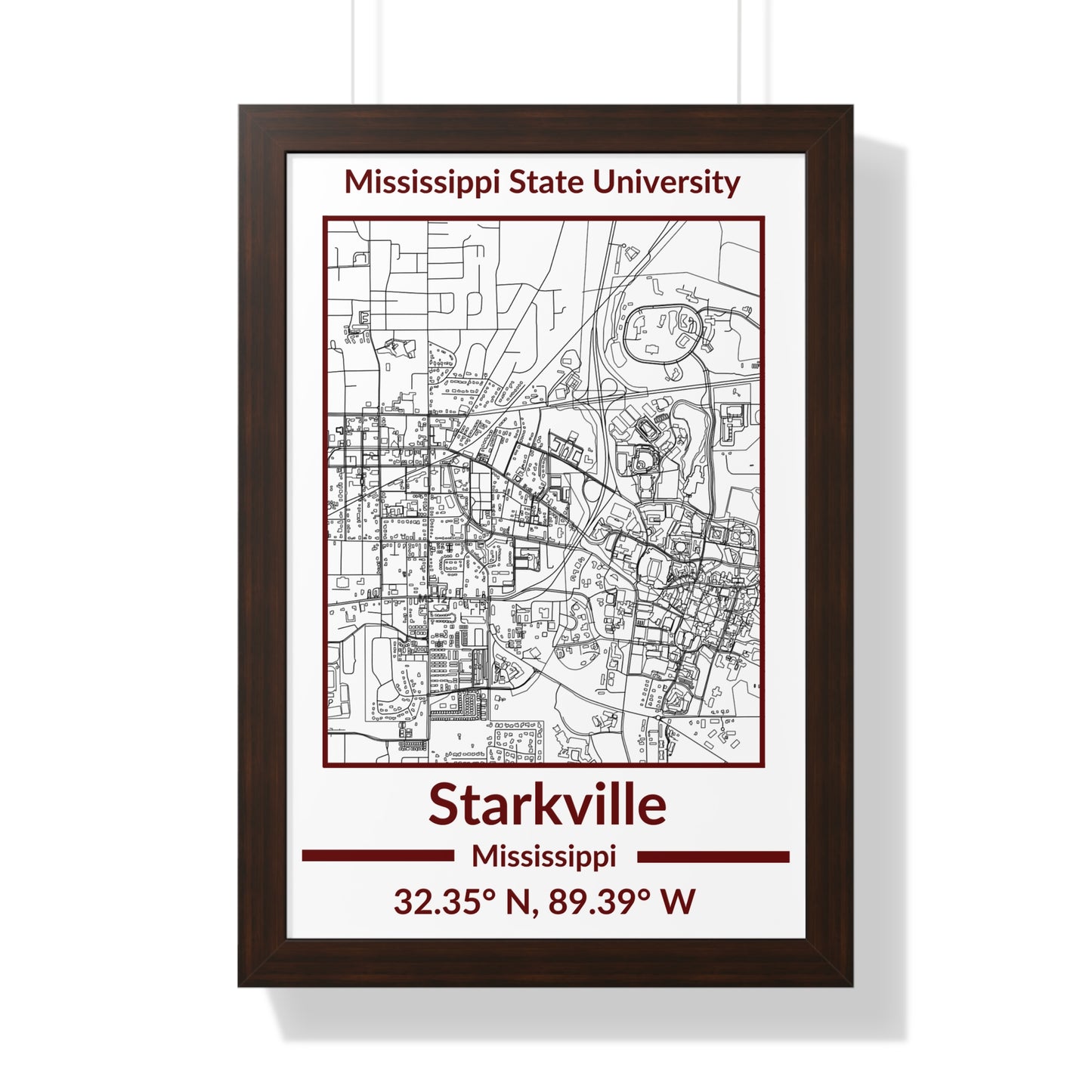 Map of Starkville, Mississippi Poster (Team Colors)