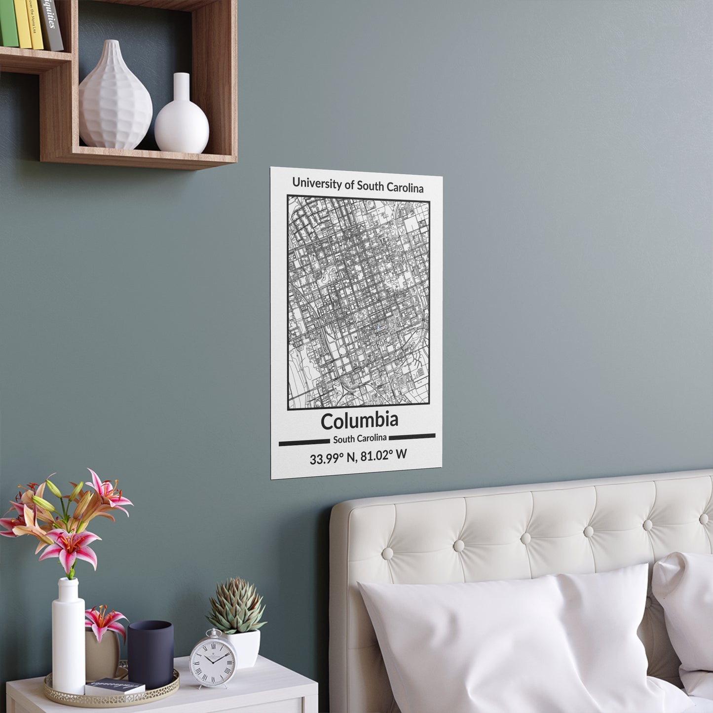 Map of Columbia, South Carolina Poster no Frame (Black and White)