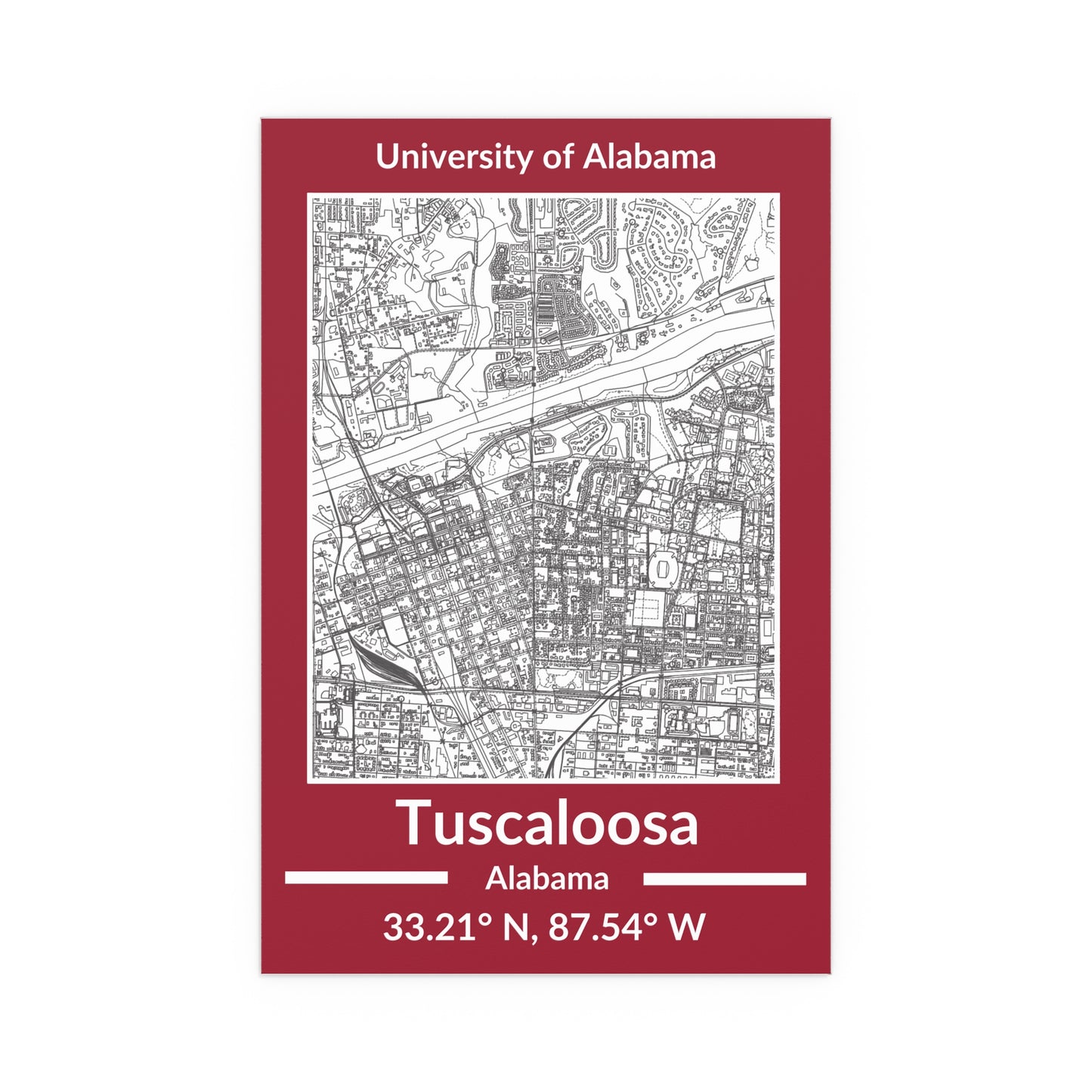 Map of Tuscaloosa, Alabama Poster no Frame (Team Colors)