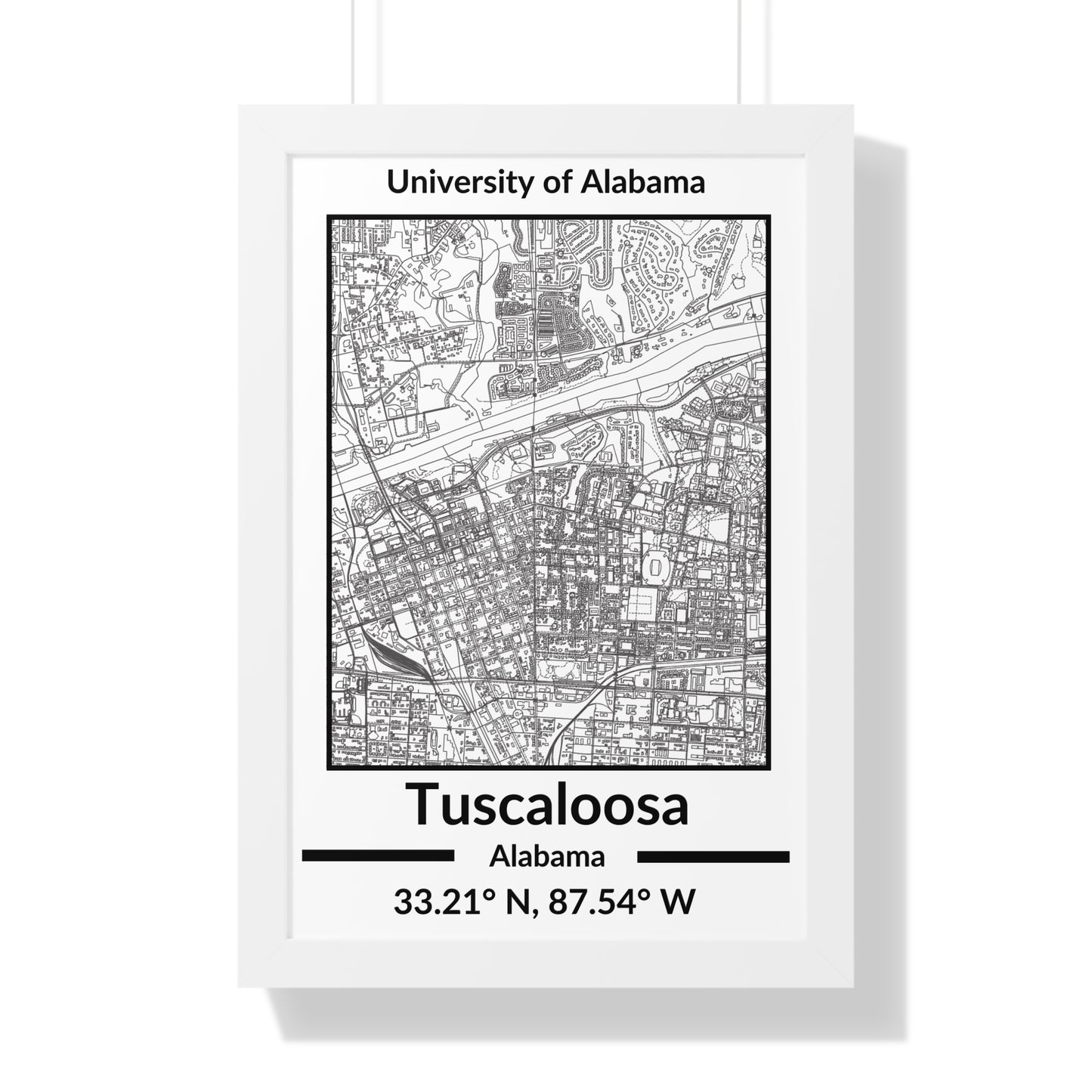 Map of Tuscaloosa, Alabama Poster (Black and White)