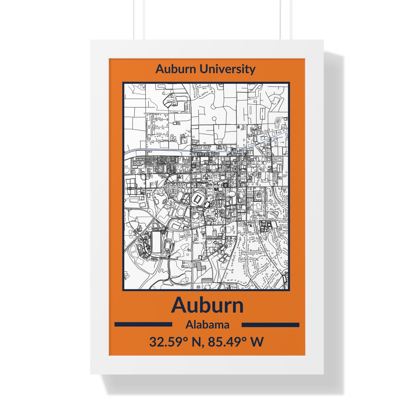 Map of Auburn, Alabama Poster (Team Colors)