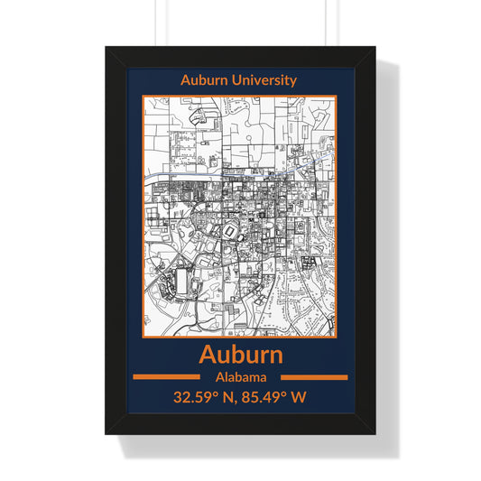 Map of Auburn, Alabama Poster (Team Colors)