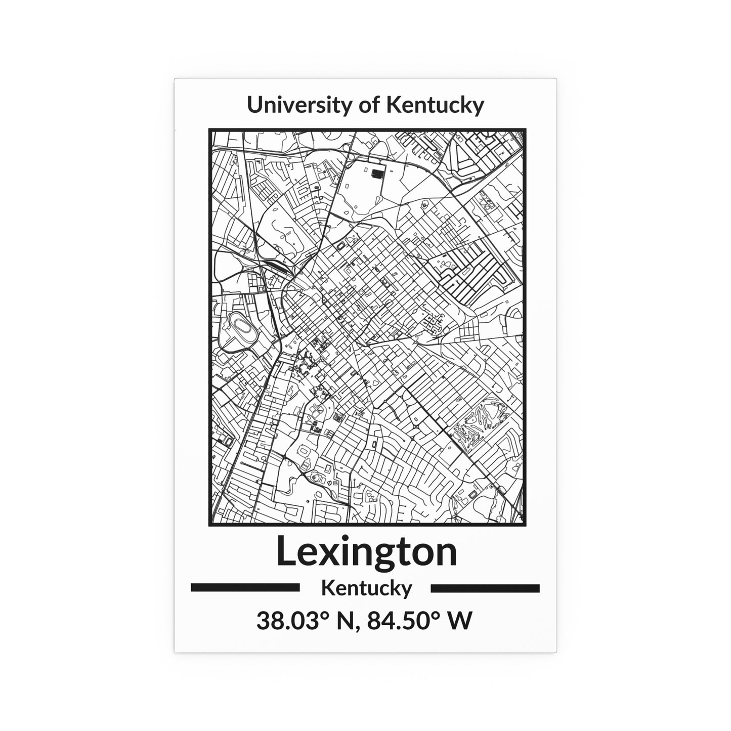 Map of Lexington, Kentucky Poster no Frame (Black and White)