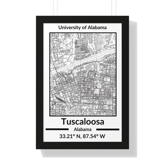 Map of Tuscaloosa, Alabama Poster (Black and White)