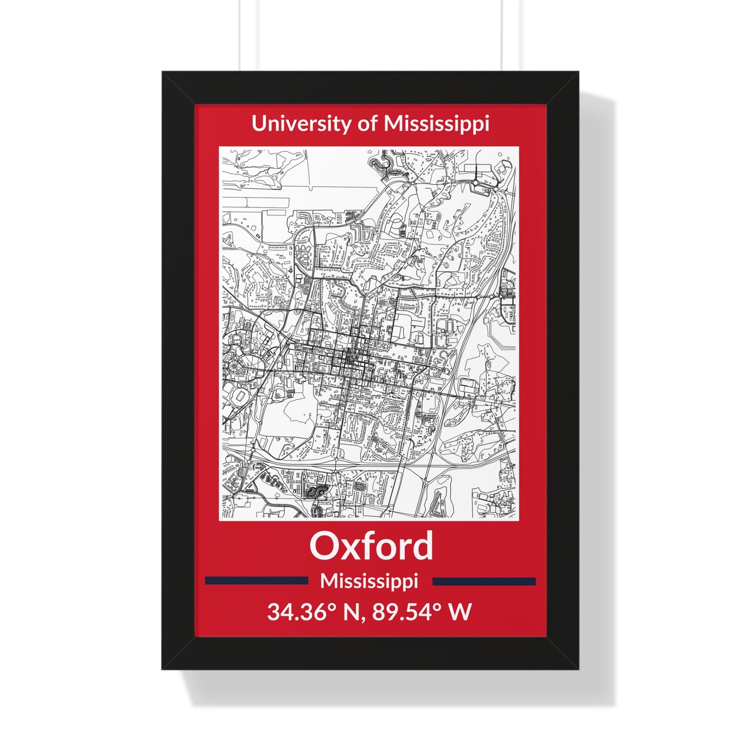 Map of Oxford, Mississippi Poster (Team Colors)