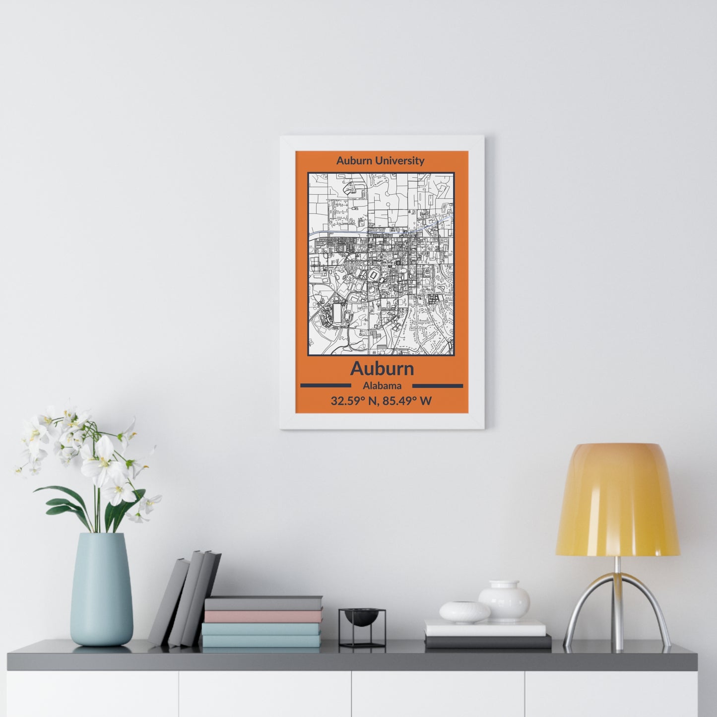 Map of Auburn, Alabama Poster (Team Colors)