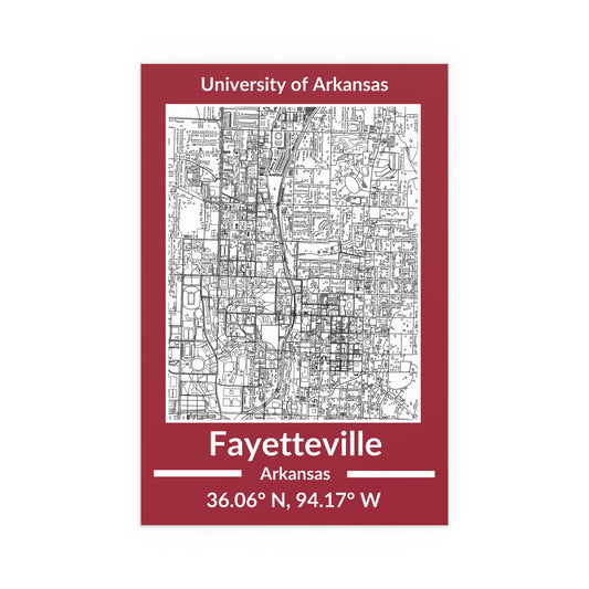 Map of Fayetteville, Arkansas Poster no Frame (Team Colors)