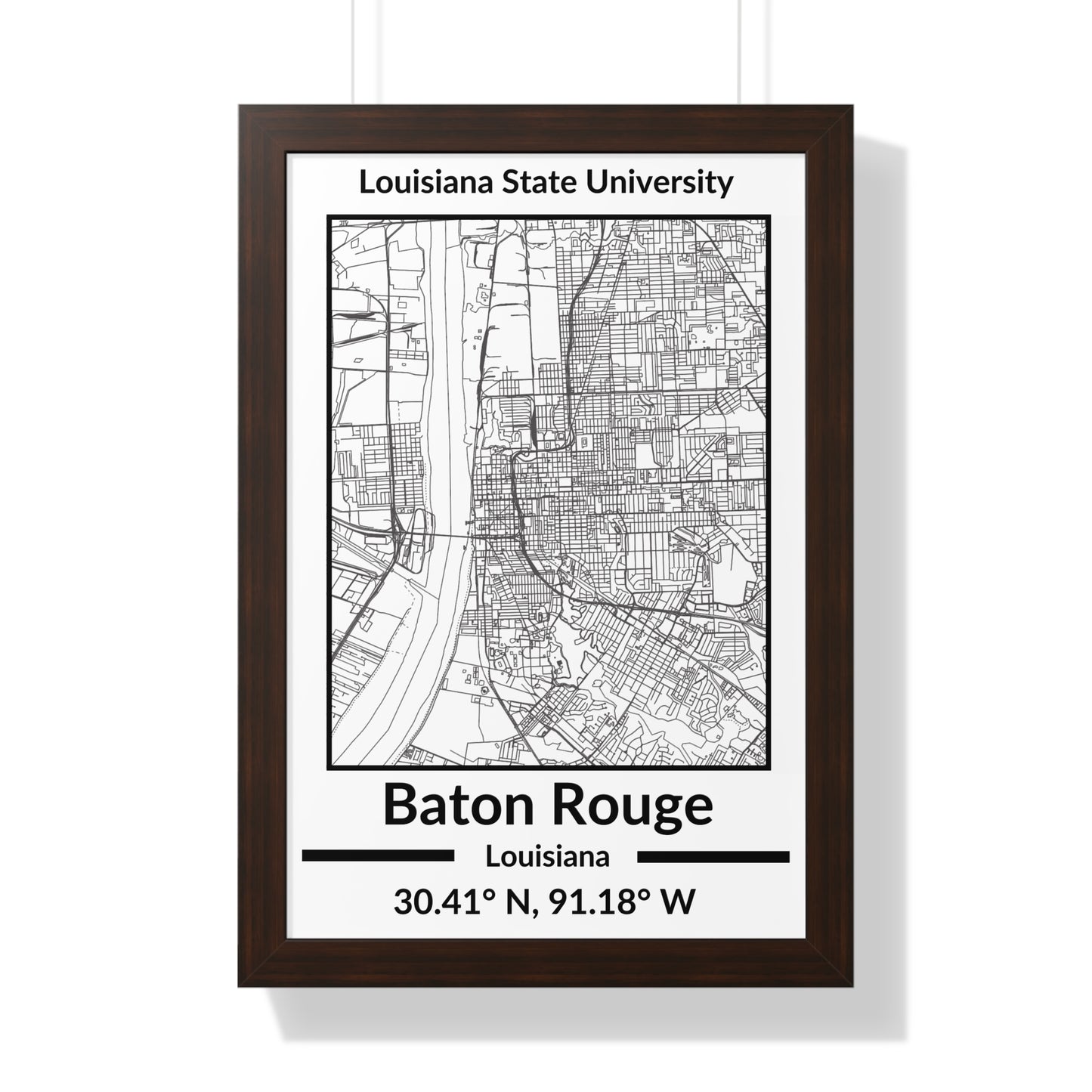 Map of Baton Rouge, Louisiana Poster (Black and White)