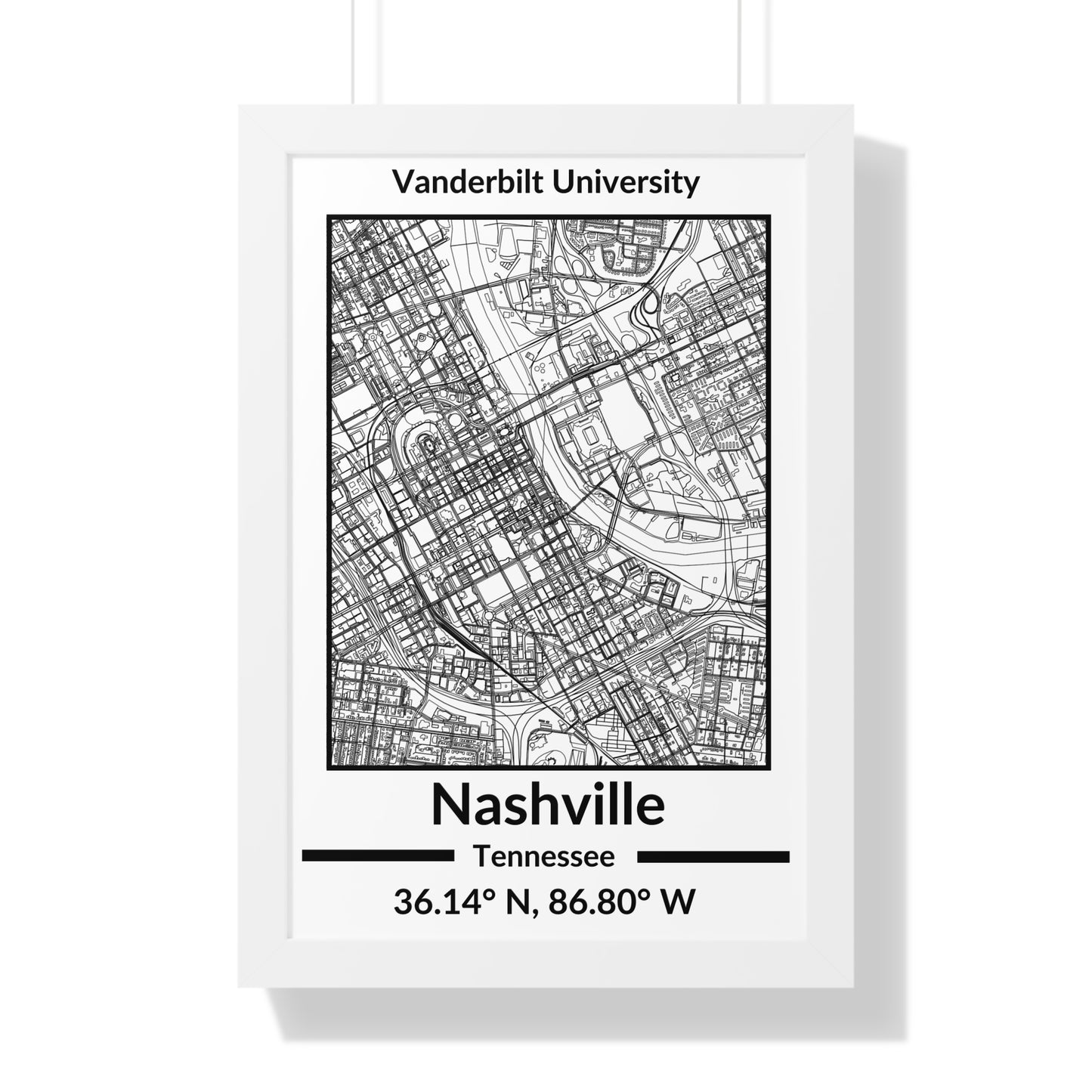 Map of Nashville, Tennessee Poster (Black and White)