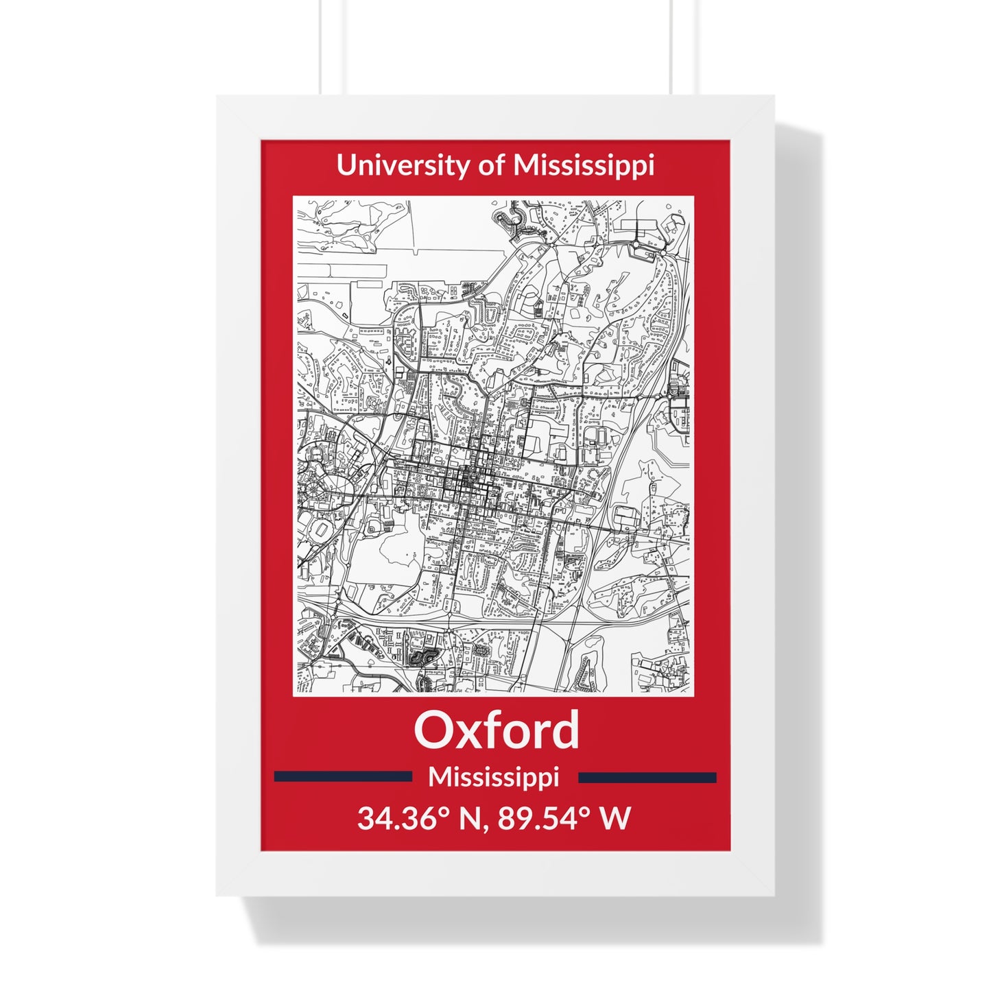 Map of Oxford, Mississippi Poster (Team Colors)