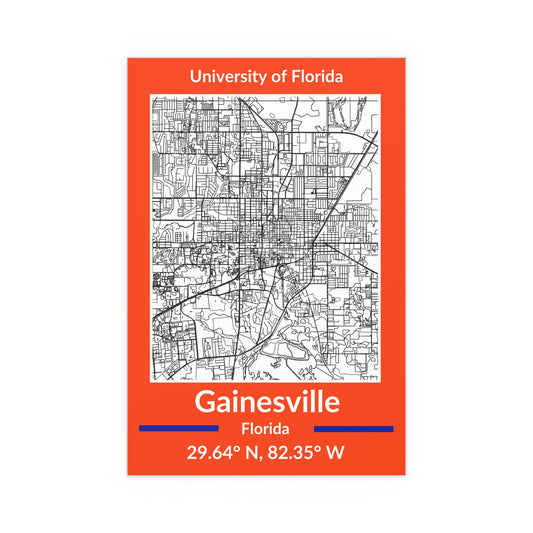 Map of Gainesville, Florida Poster no Frame (Team Colors)