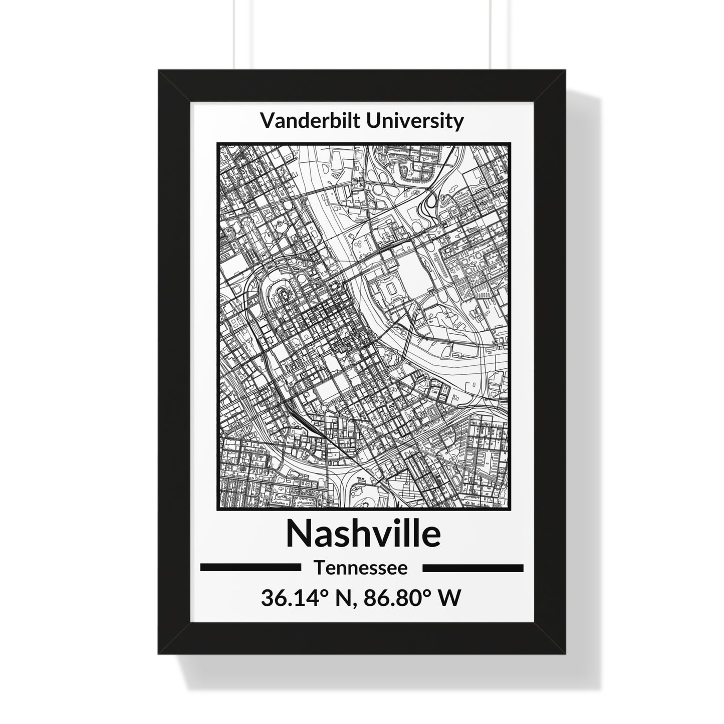 Map of Nashville, Tennessee Poster (Black and White)