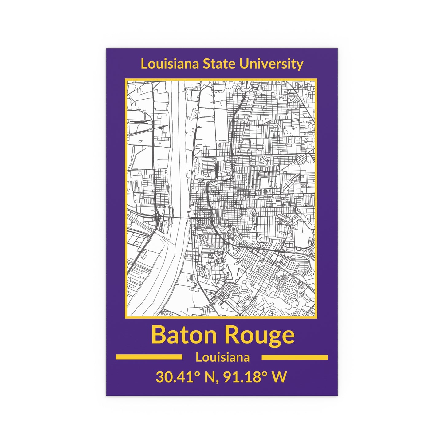 Map of Baton Rouge, Louisiana Poster no Frame (Team Colors)