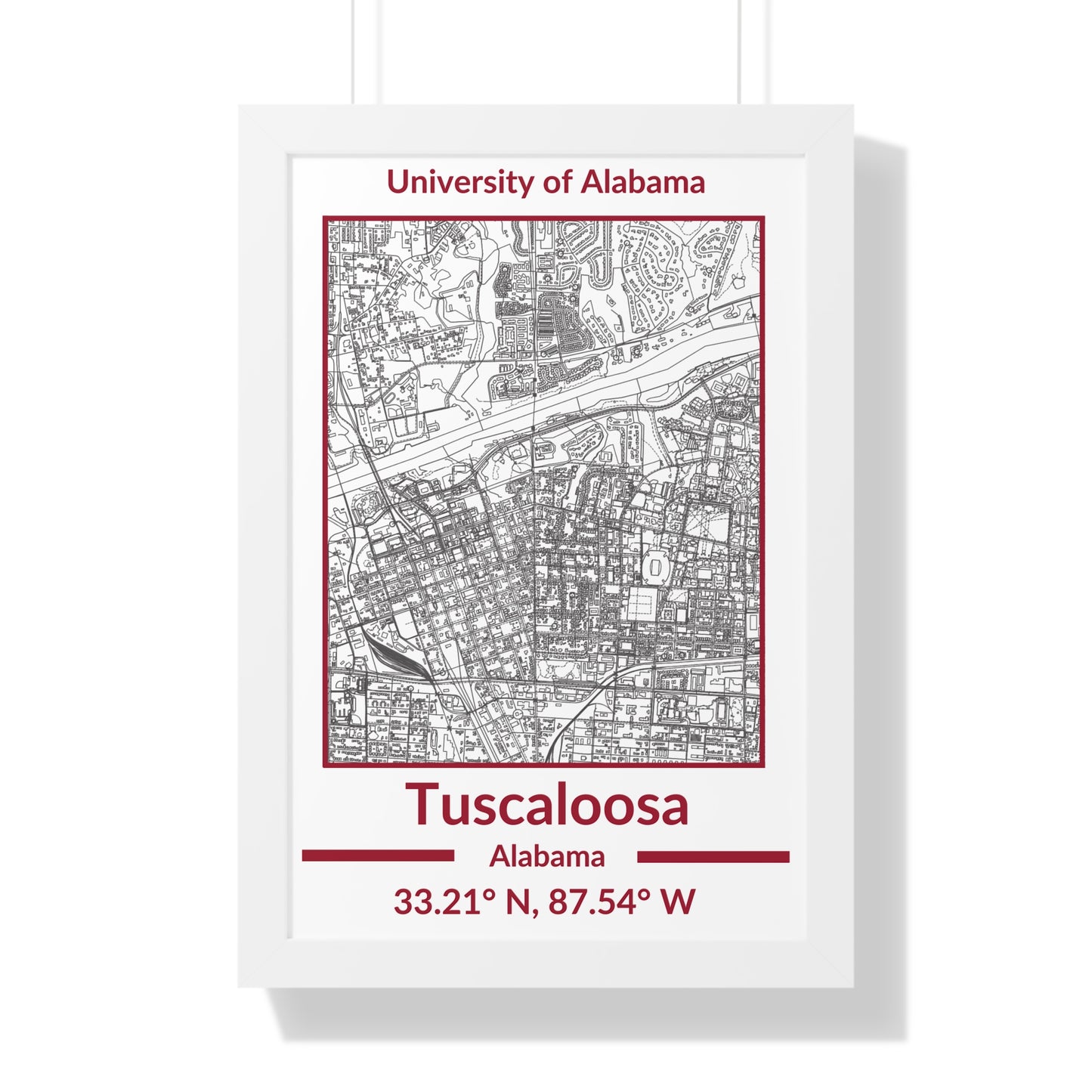 Map of Tuscaloosa, Alabama Poster (Team Colors)